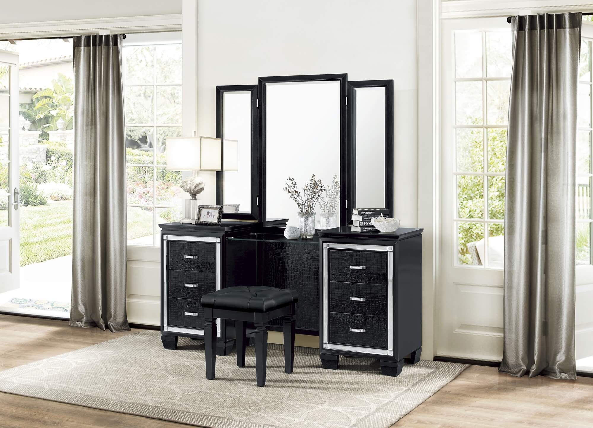 Allura Leatherette/Faux Alligator Vanity Dresser w/ Mirror 