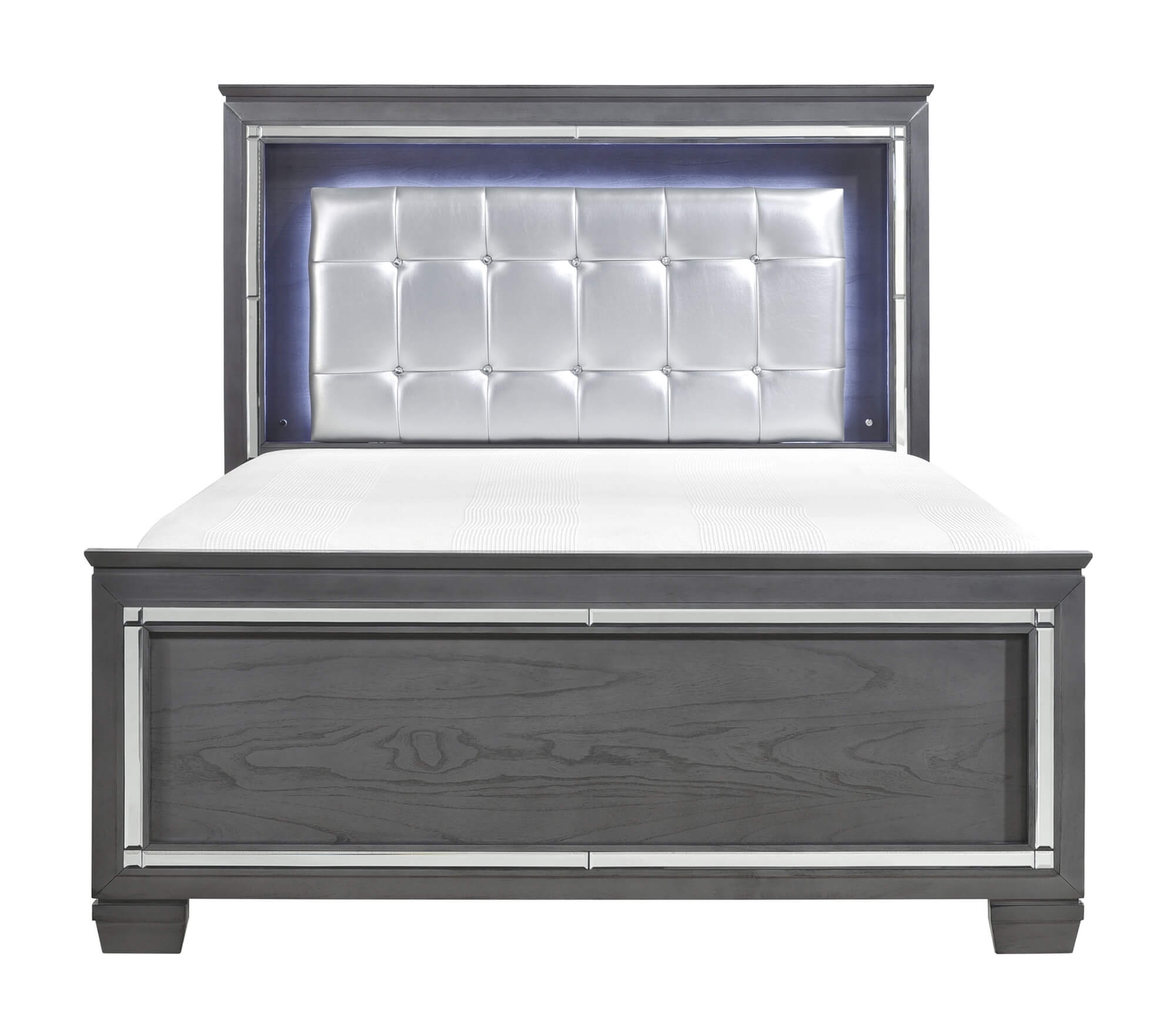 Allura Leatherette/Wood Veneer LED Panel Bed, King Size