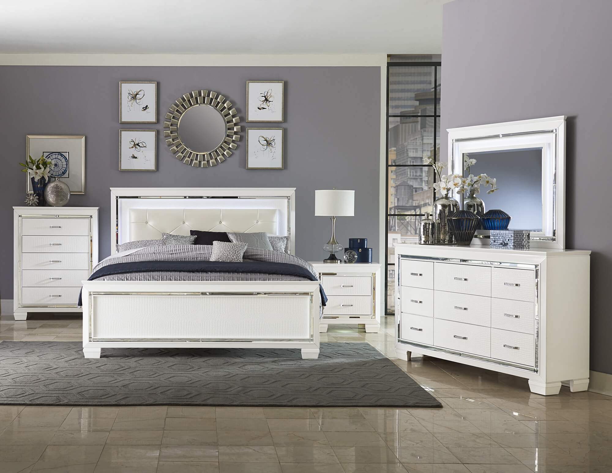 Allura Leatherette/Faux Alligator LED Panel Bed, Queen Size