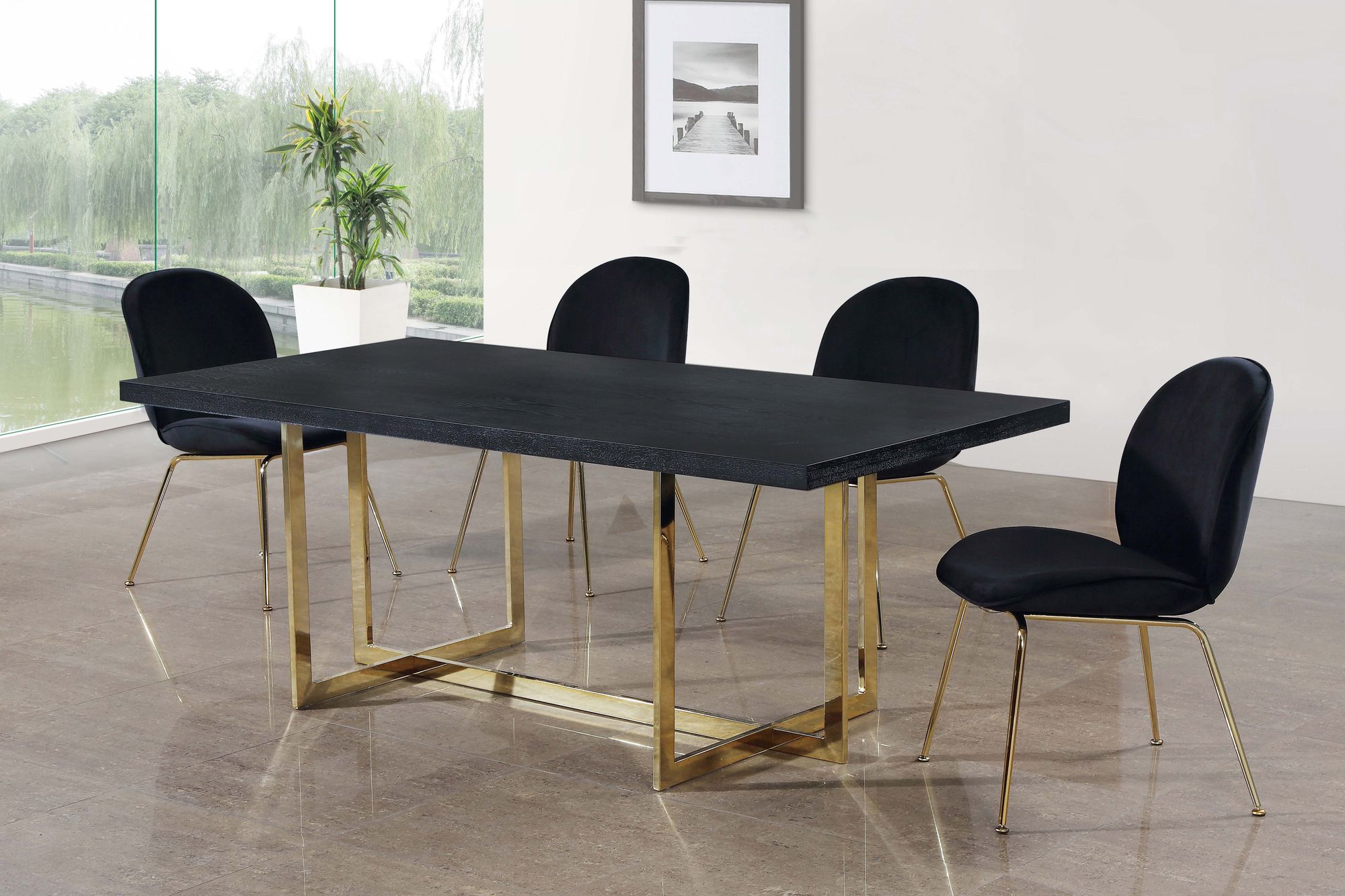 Paris Velvet Dining Chair with Polished Gold Metal Frame