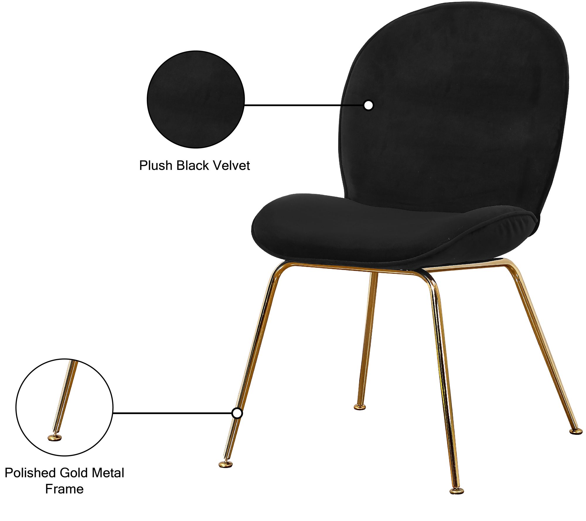 Paris Velvet Dining Chair with Polished Gold Metal Frame