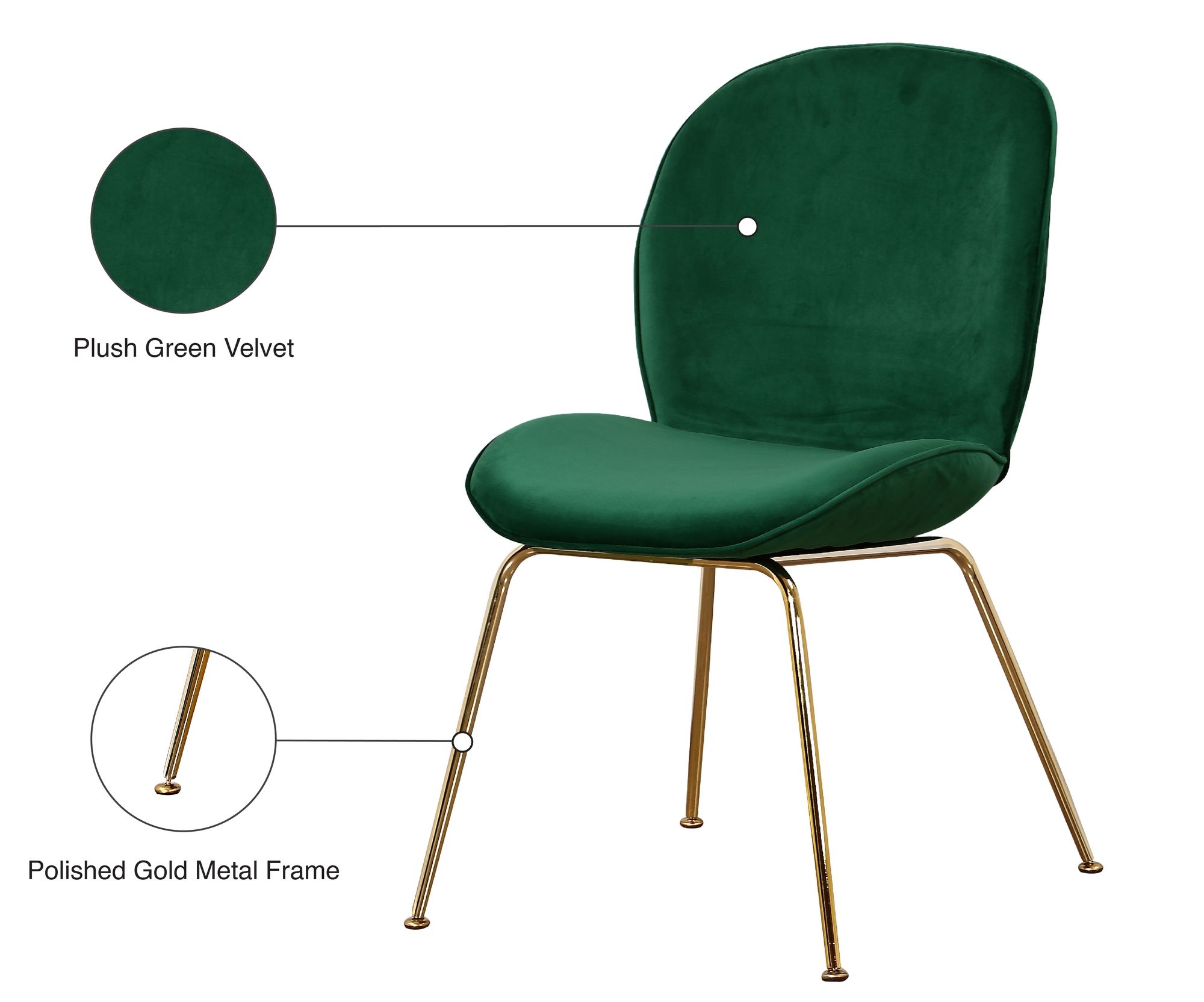 Paris Velvet Dining Chair with Polished Metal Frame