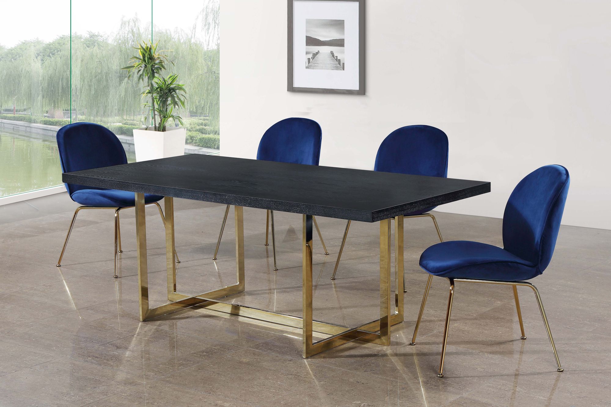 Paris Velvet Dining Chair with Polished Gold Metal Frame
