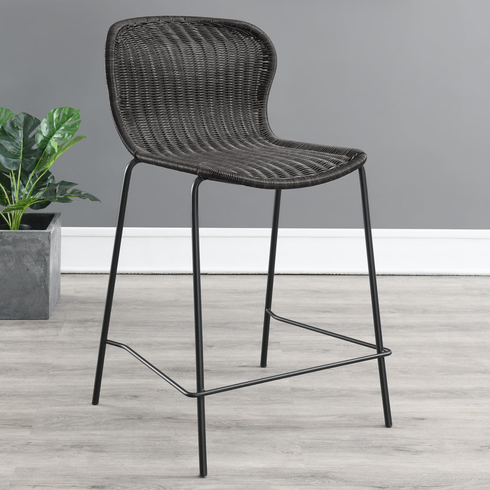 McKinley Faux Rattan Counter Stool with Metal Base