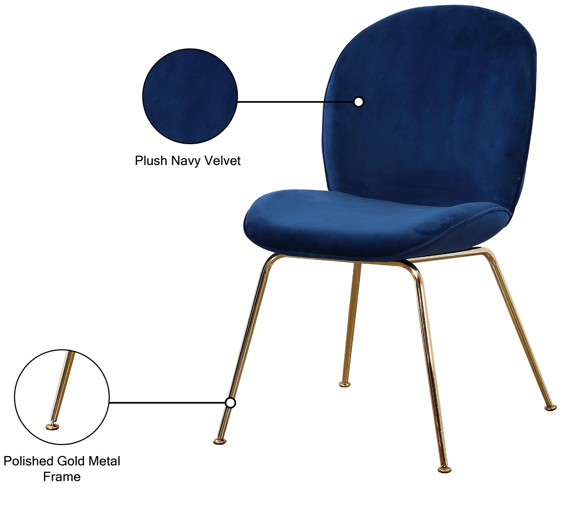 Paris Velvet Dining Chair with Polished Metal Frame