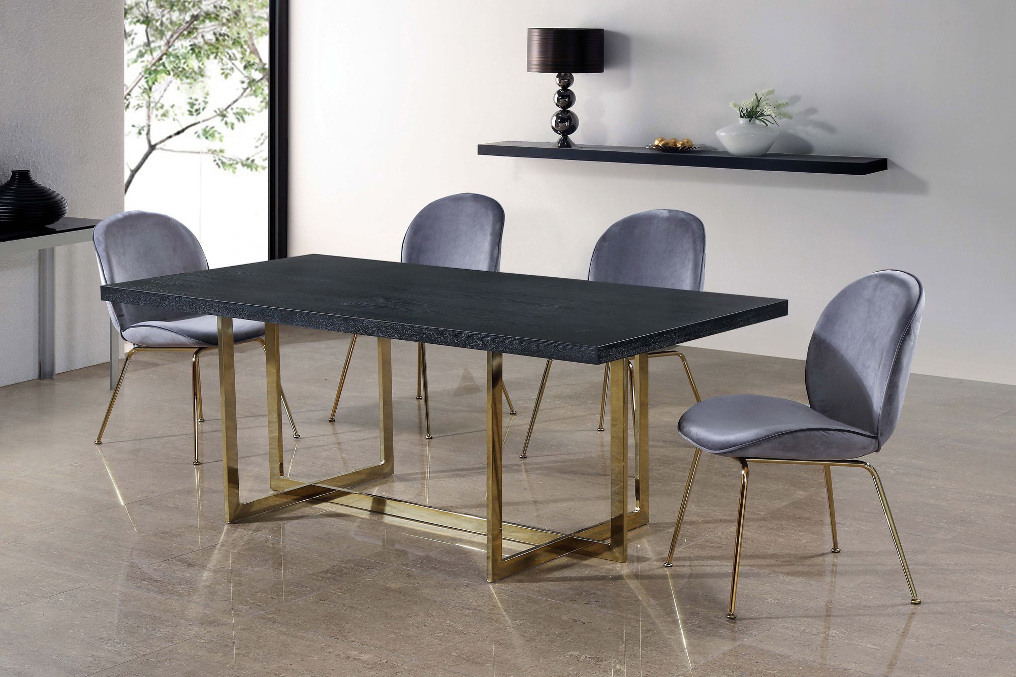 Paris Velvet Dining Chair with Polished Gold Metal Frame
