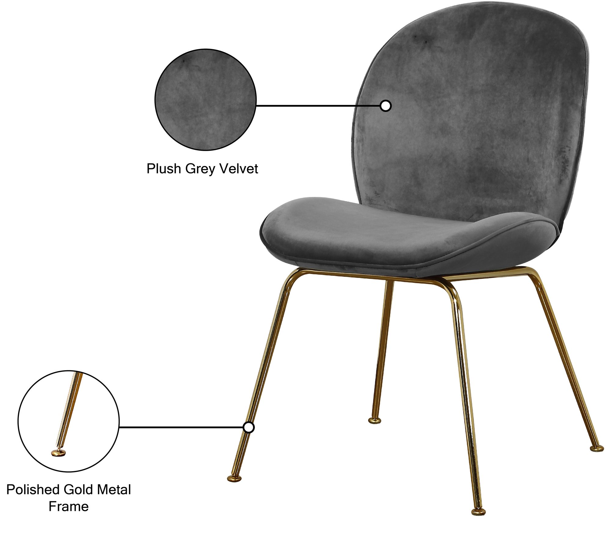 Paris Velvet Dining Chair with Polished Gold Metal Frame