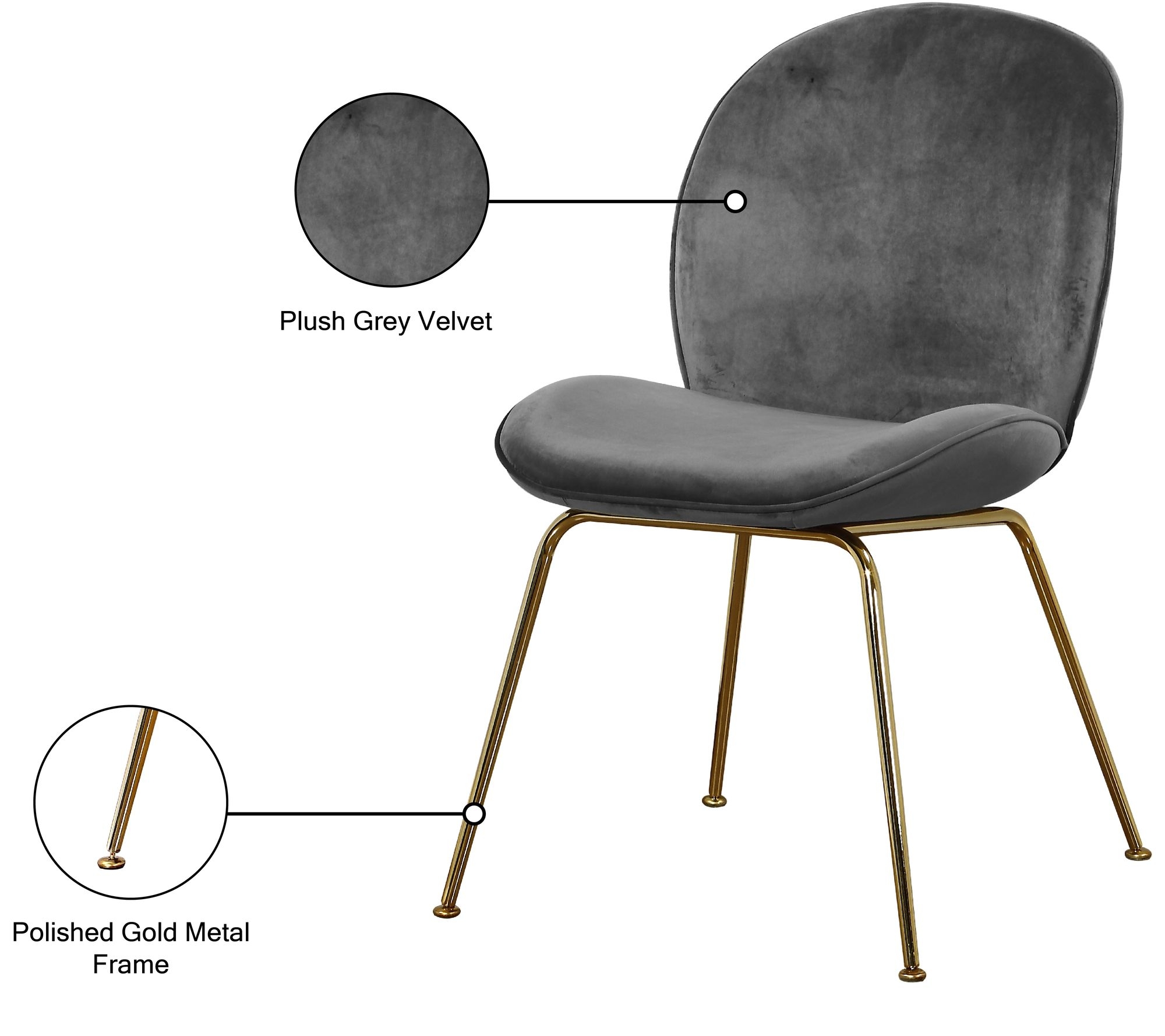 Paris Velvet Dining Chair with Polished Metal Frame