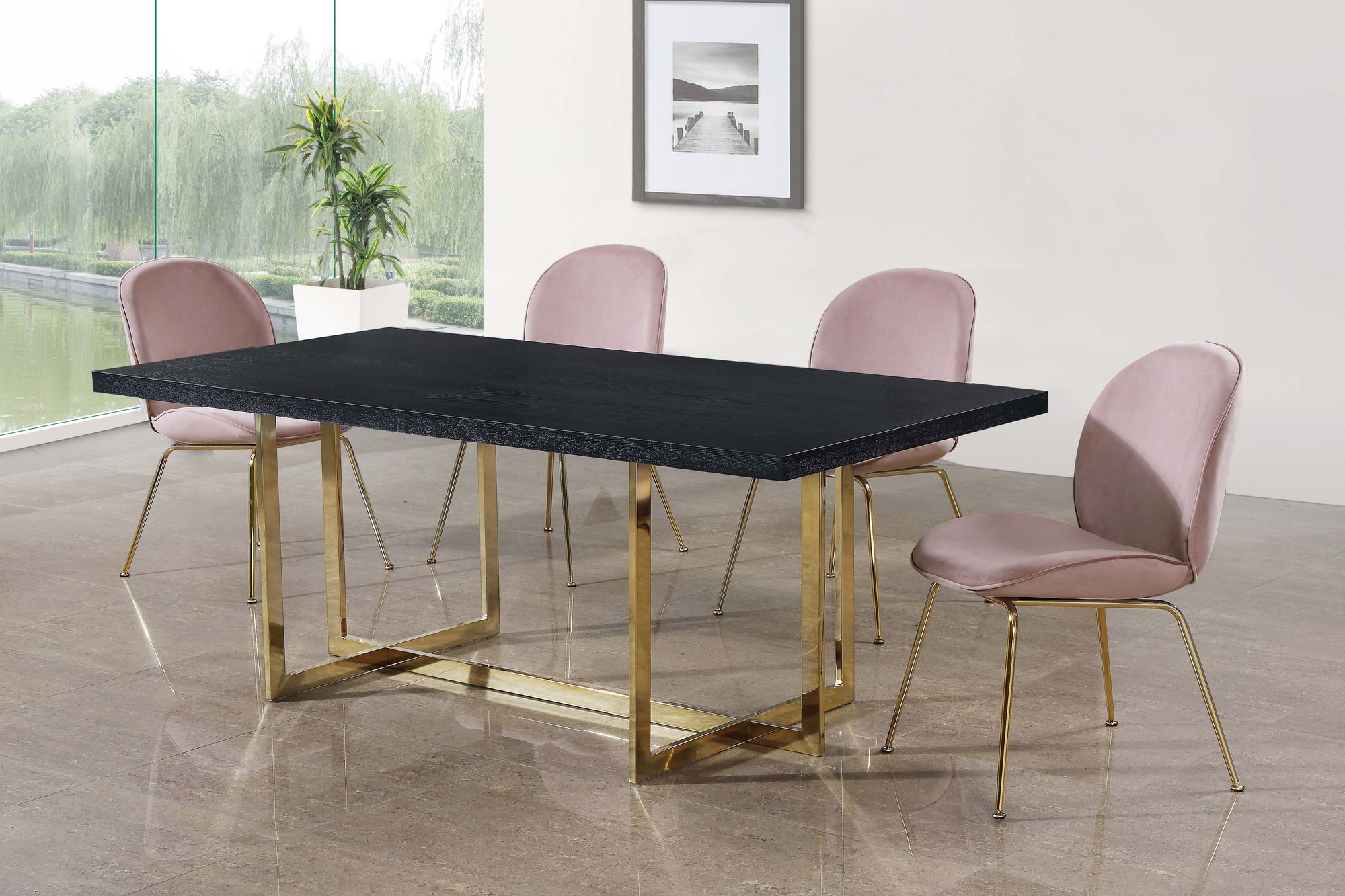Paris Velvet Dining Chair with Polished Gold Metal Frame