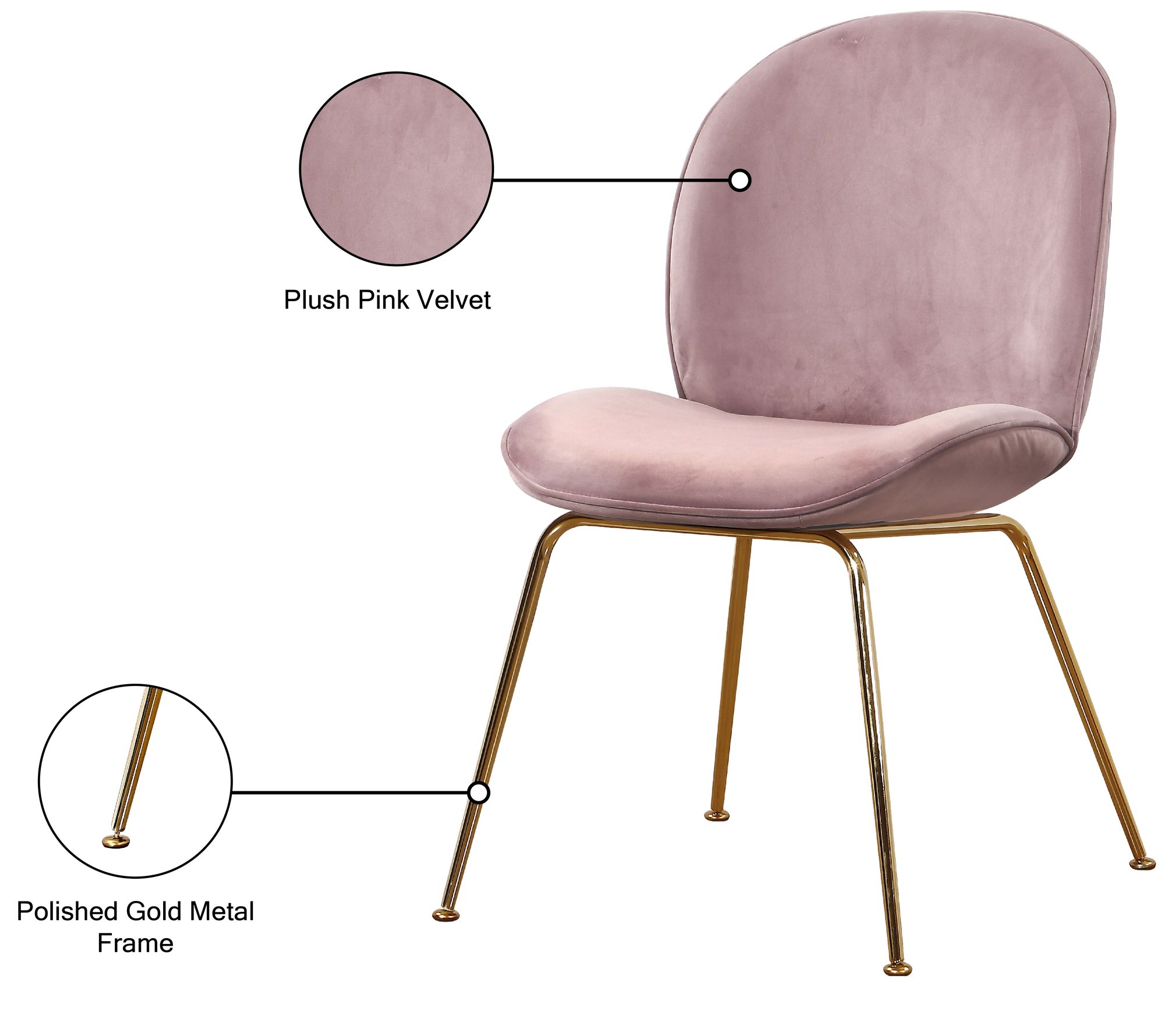 Paris Velvet Dining Chair with Polished Gold Metal Frame