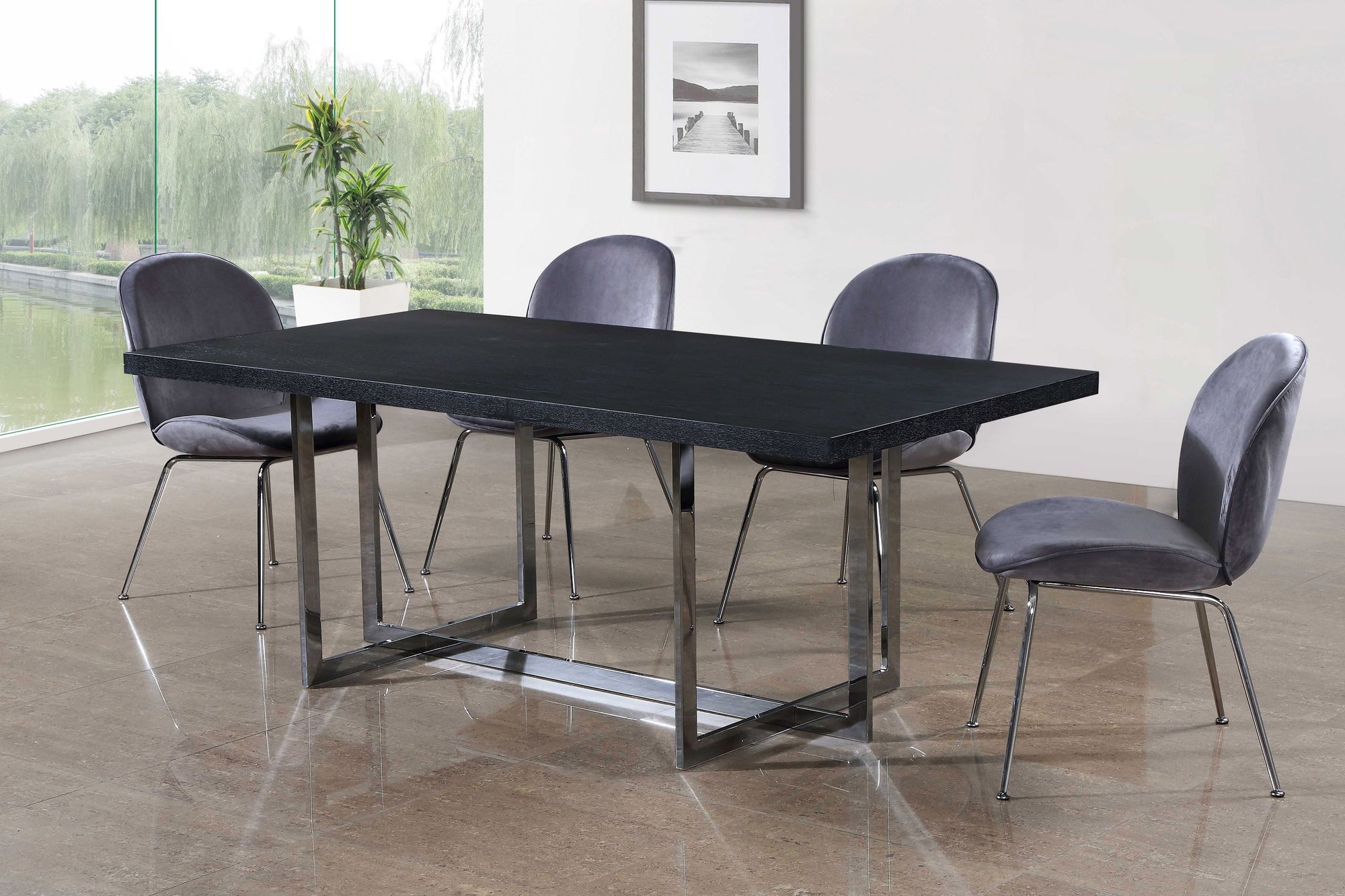 Paris Velvet Dining Chair with Polished Metal Frame