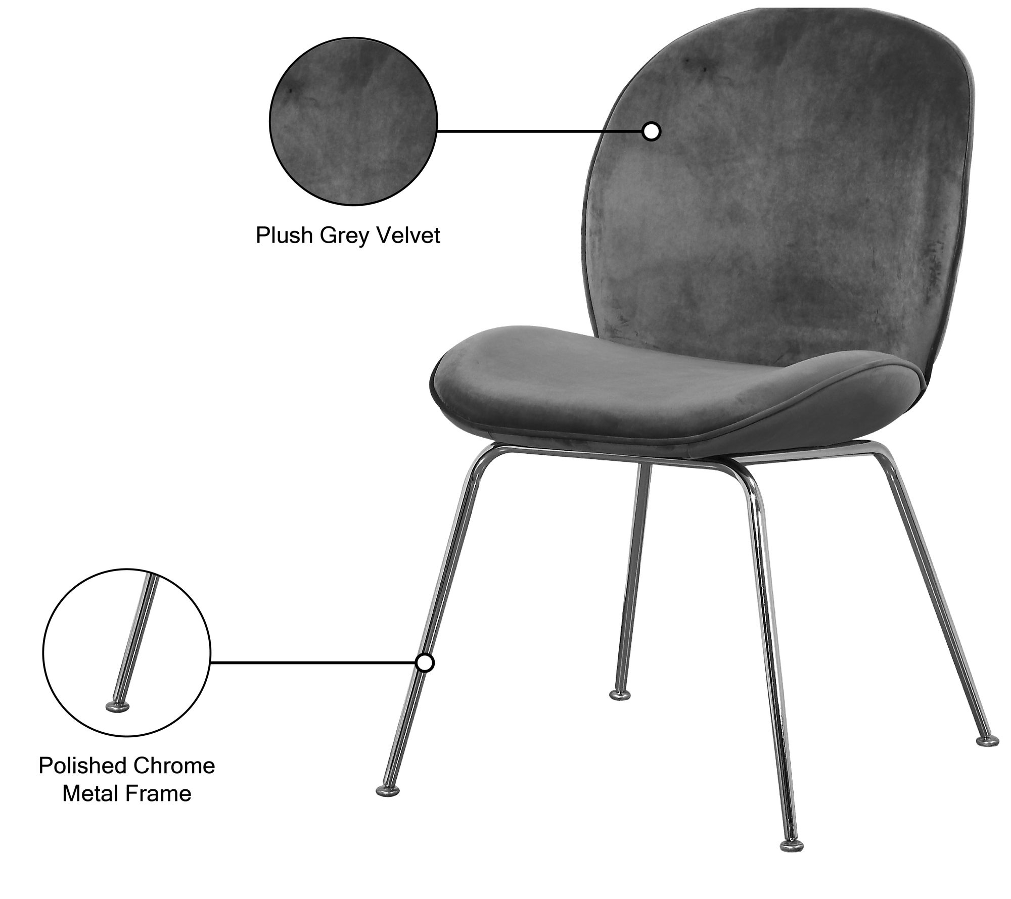 Paris Velvet Dining Chair with Polished Metal Frame