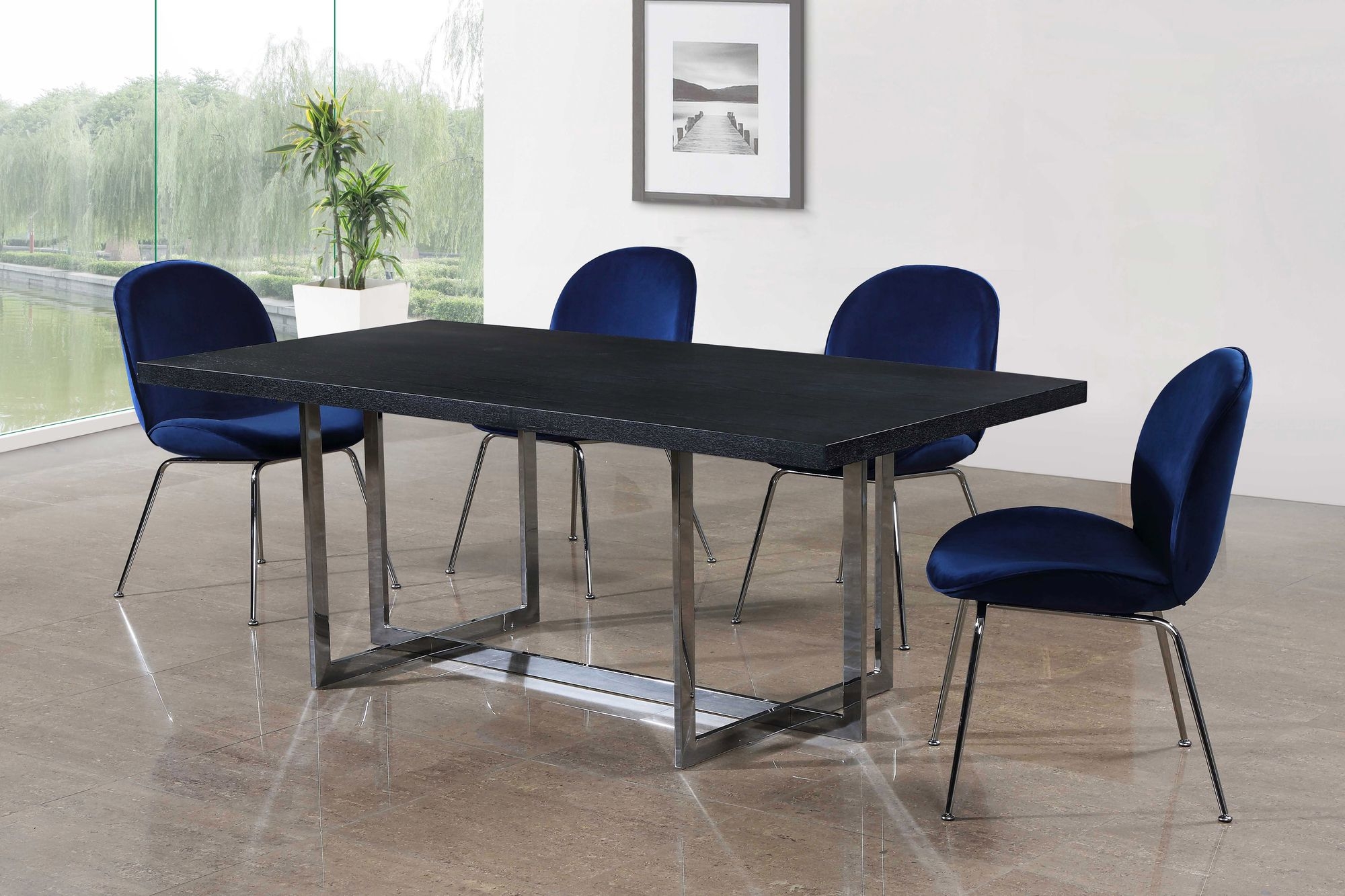 Paris Velvet Dining Chair with Polished Metal Frame
