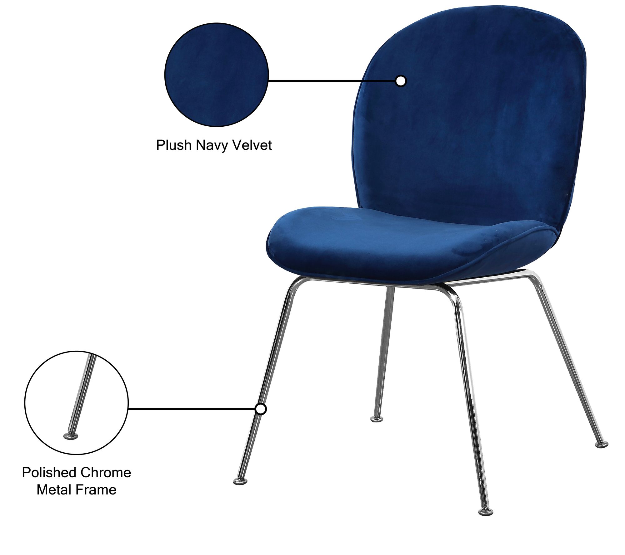 Paris Velvet Dining Chair with Polished Chrome Metal Frame