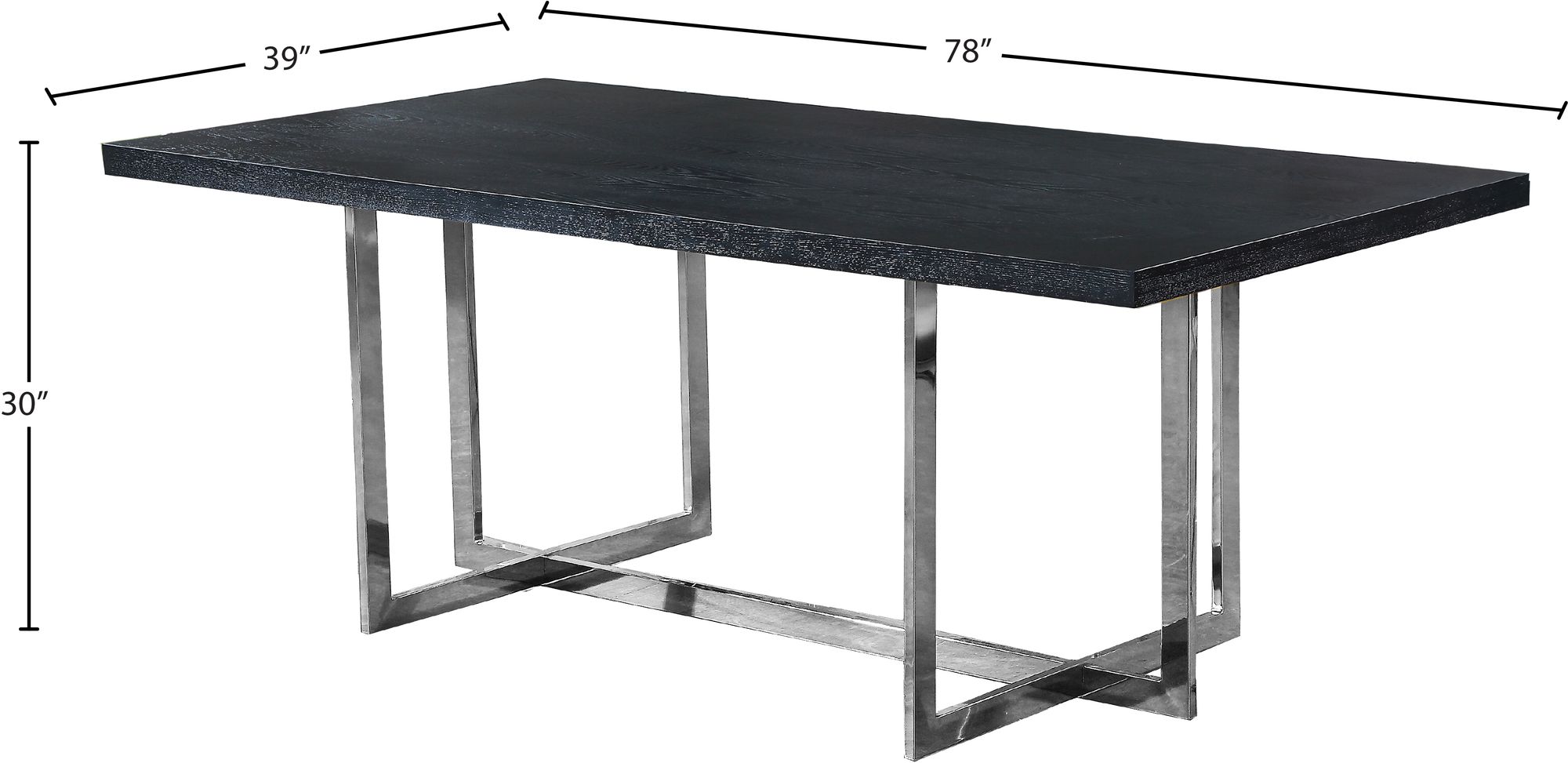 Elle 78" Rectangular Wood Veneer Dining Table with Polished Chrome Metal Base