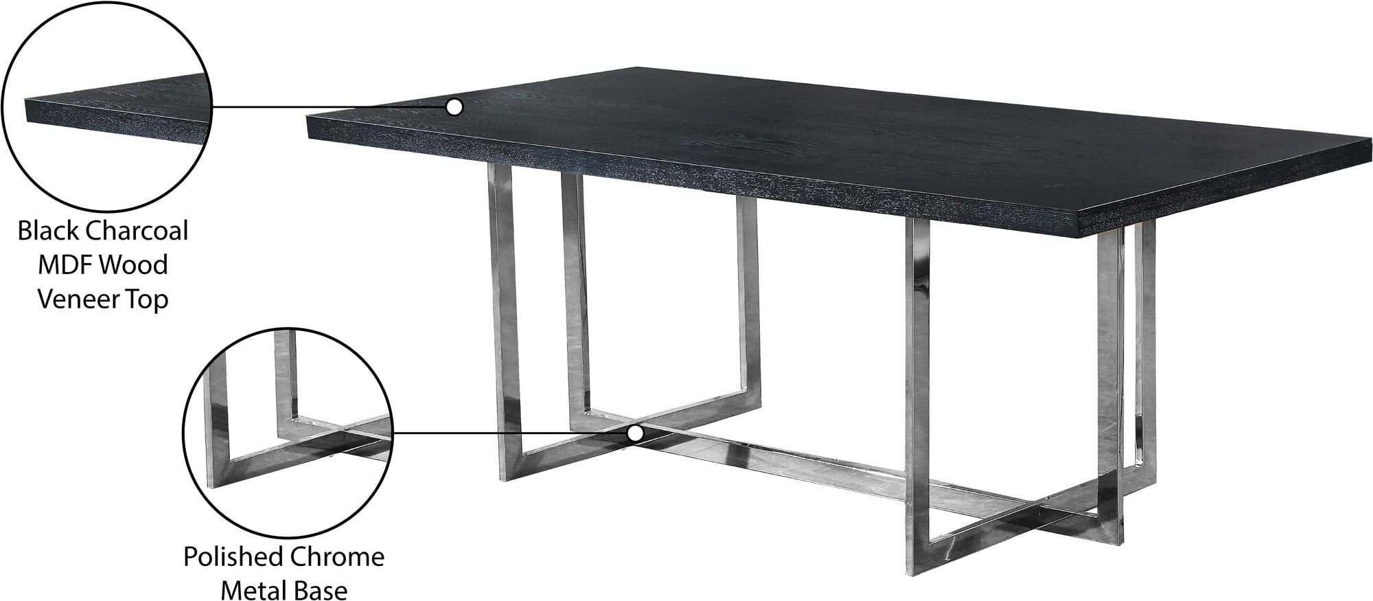 Elle 78" Rectangular Wood Veneer Dining Table with Polished Chrome Metal Base