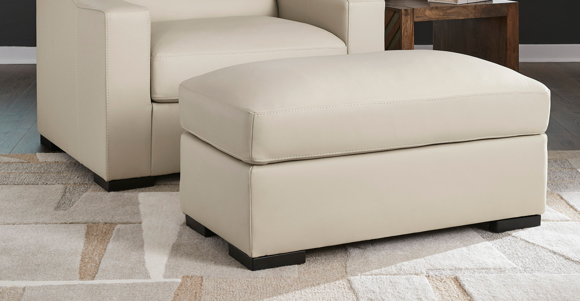 Treasure Trove 34" Rectangular Leather Ottoman - Almond Brown with Nailhead Trim
