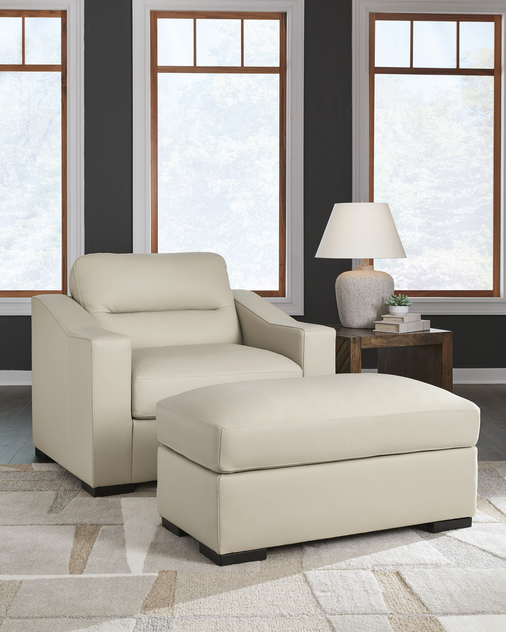 Treasure Trove 34" Rectangular Leather Ottoman - Almond Brown with Nailhead Trim