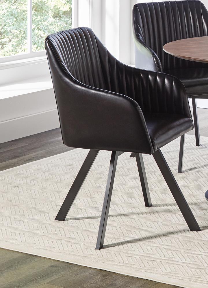 Arika Leatherette Channeled Back Swivel Dining Chair