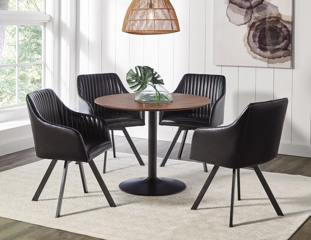 Arika Fabric/Leatherette Channeled Back Swivel Dining Chair