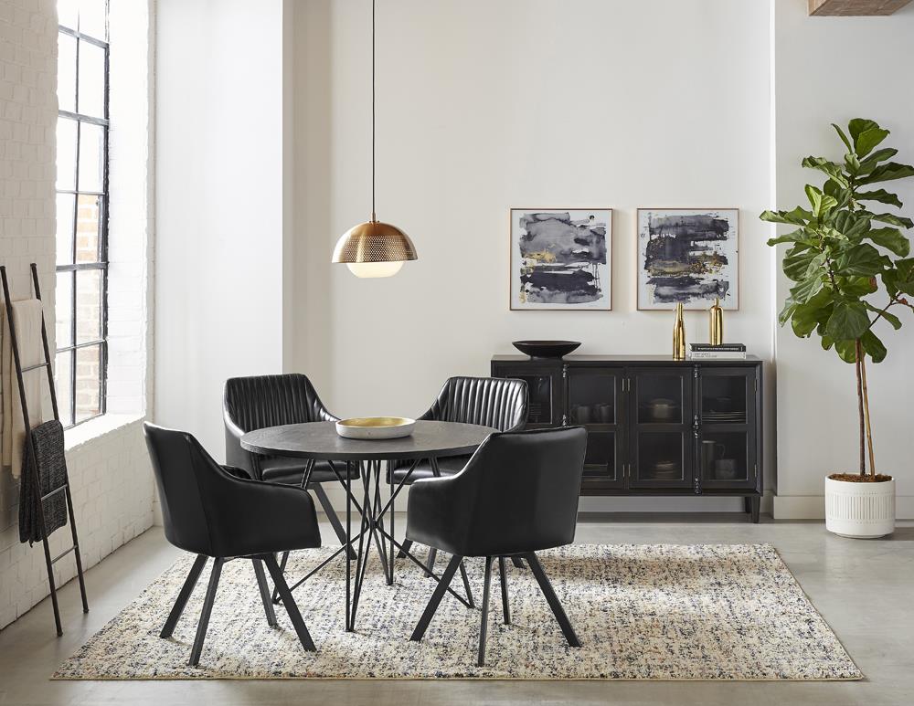Arika Fabric/Leatherette Channeled Back Swivel Dining Chair