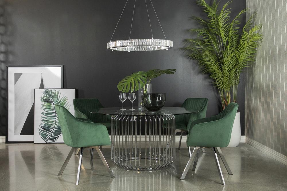 Arika Fabric/Leatherette Channeled Back Swivel Dining Chair