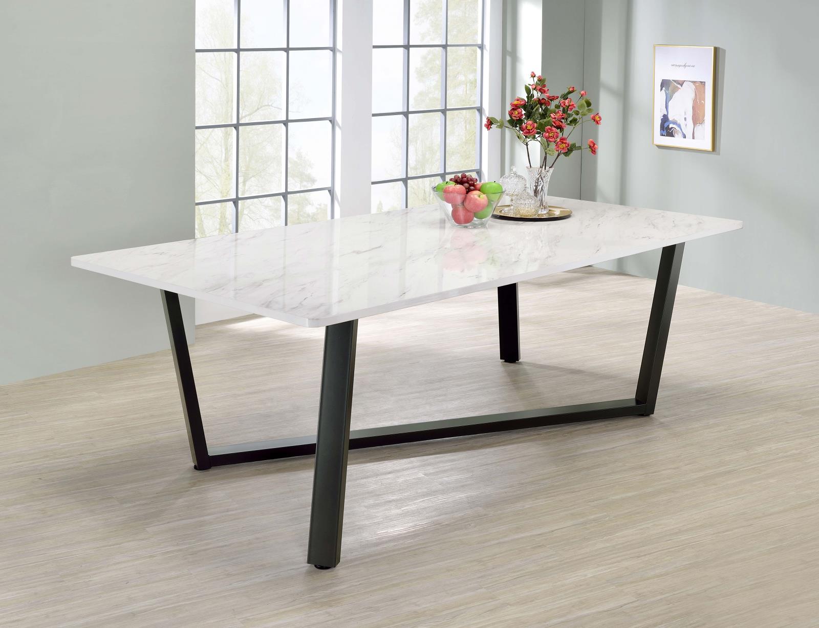 Mayer  Faux White Marble Top Rectangular Dining Table