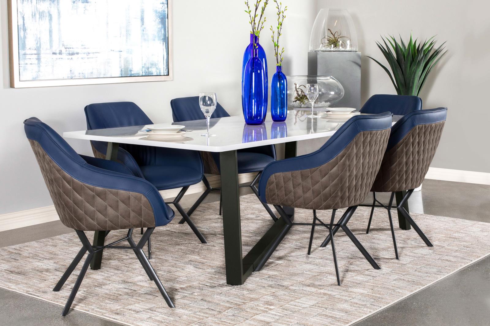 Mayer  Faux White Marble Top Rectangular Dining Table