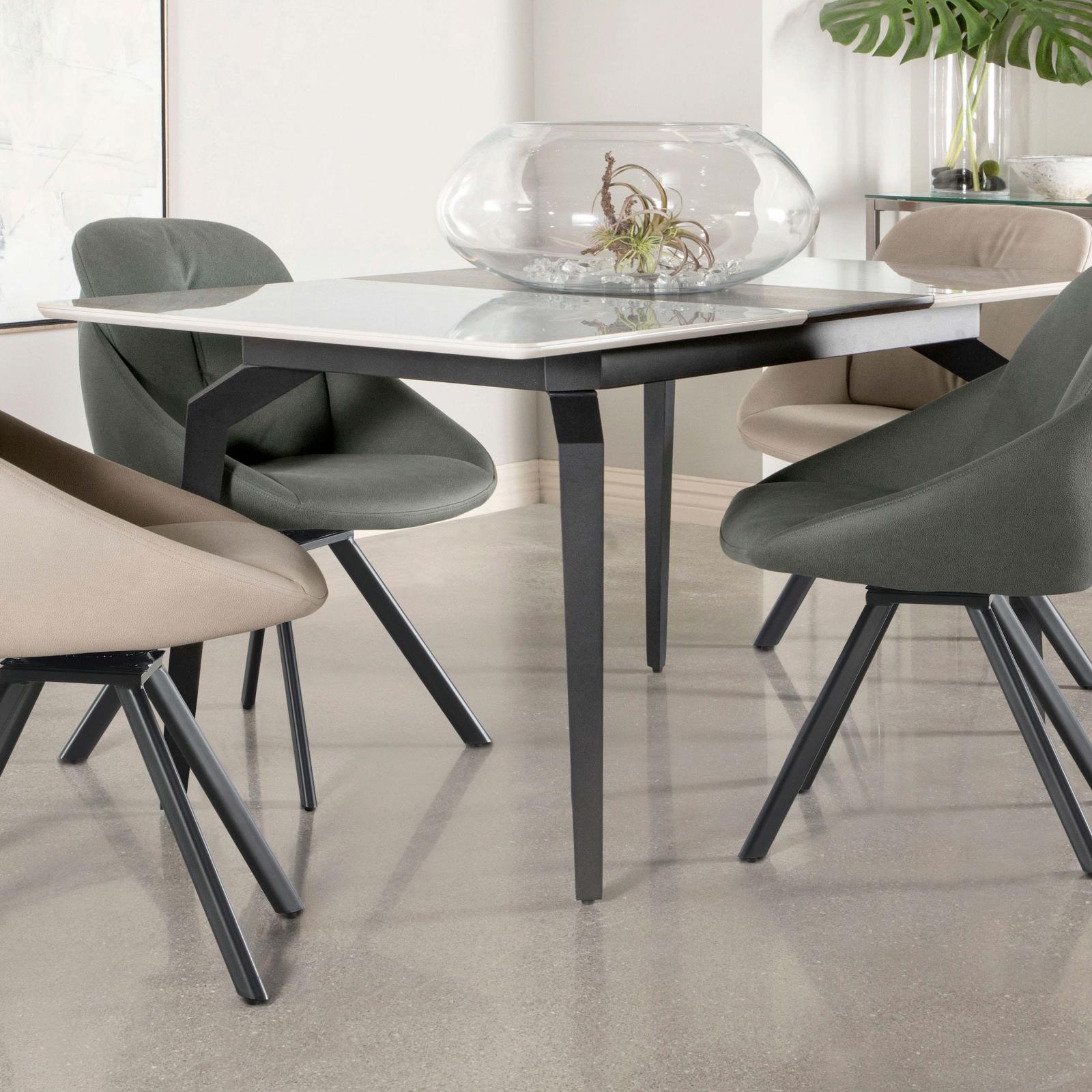 Mina Rectangular Ceramic Dining Table with Walnut Veneer Extension Leaf 