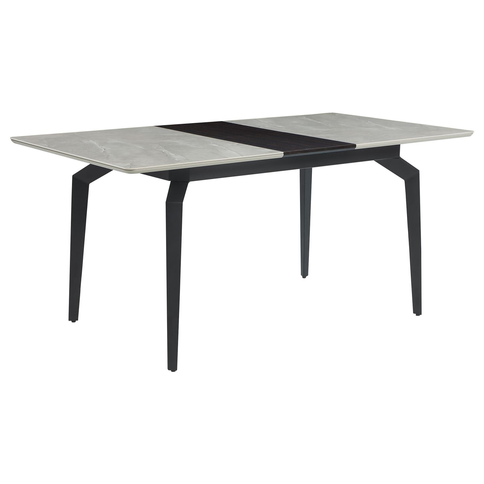 Mina Rectangular Ceramic Dining Table with Walnut Veneer Extension Leaf 