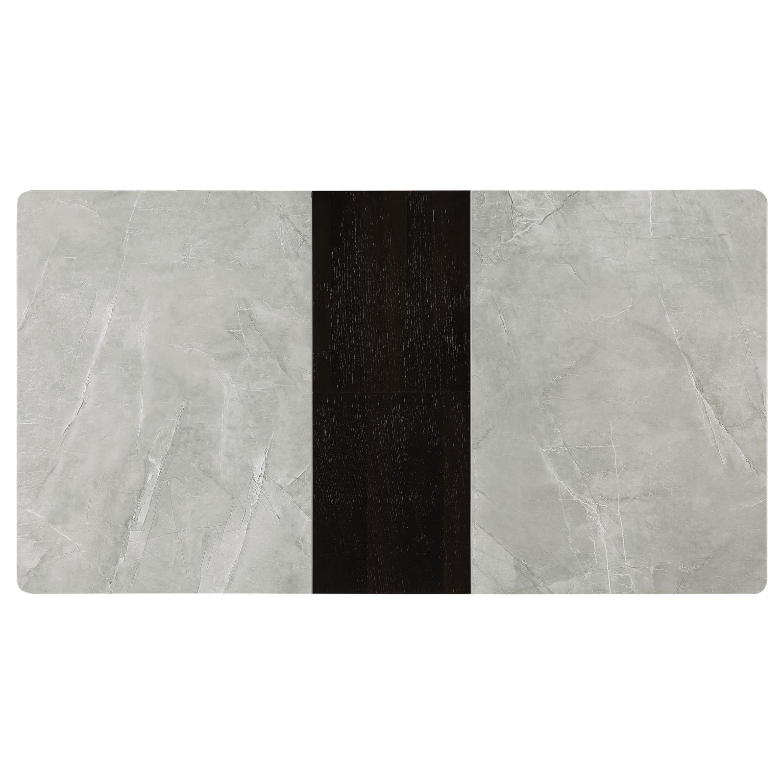 Mina Rectangular Ceramic Dining Table with Walnut Veneer Extension Leaf 