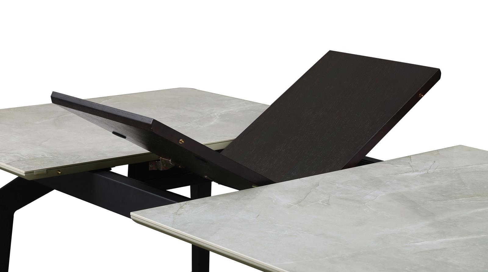 Mina Rectangular Ceramic Dining Table with Walnut Veneer Extension Leaf 