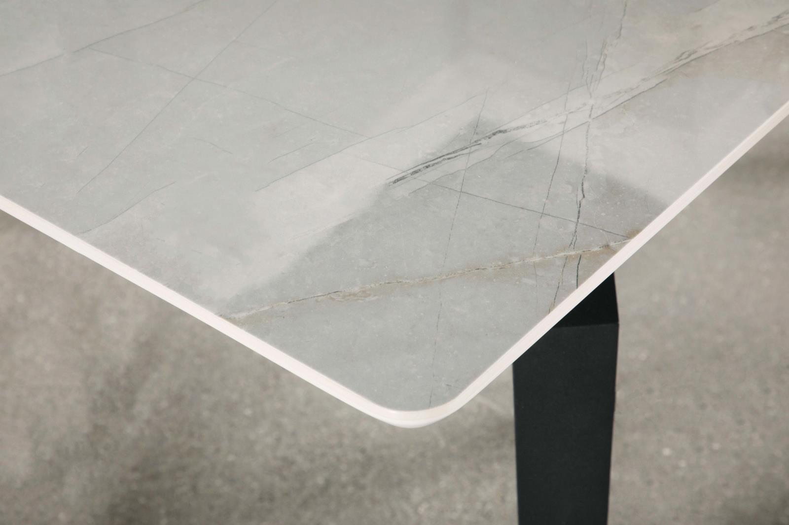 Mina Rectangular Ceramic Dining Table with Walnut Veneer Extension Leaf 