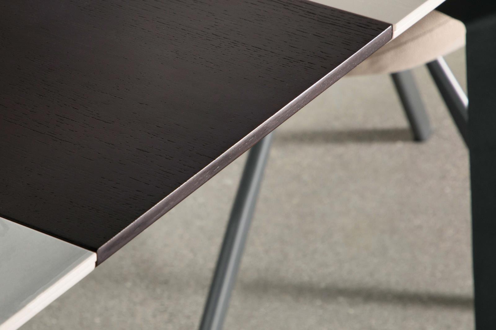 Mina Rectangular Ceramic Dining Table with Walnut Veneer Extension Leaf 