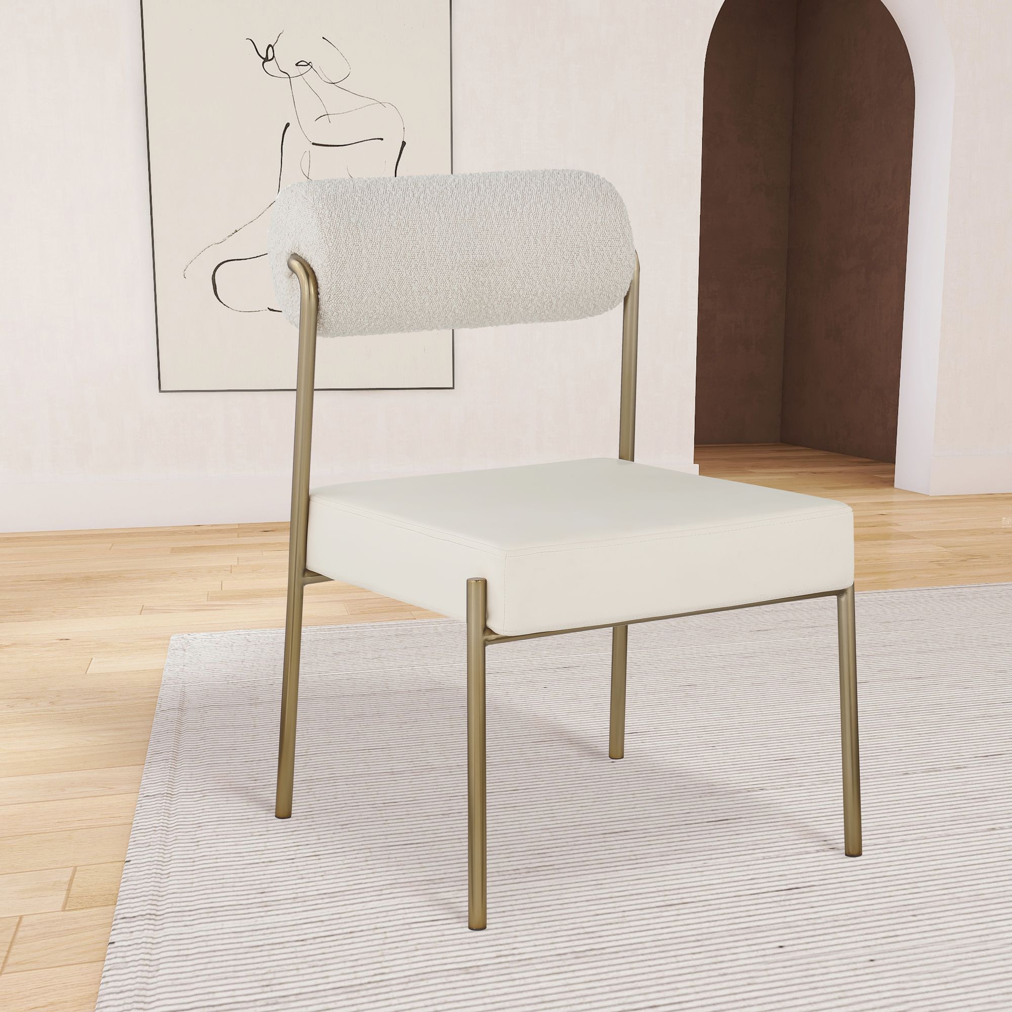 Carly Boucle Fabric & Faux Leather Dining Chair