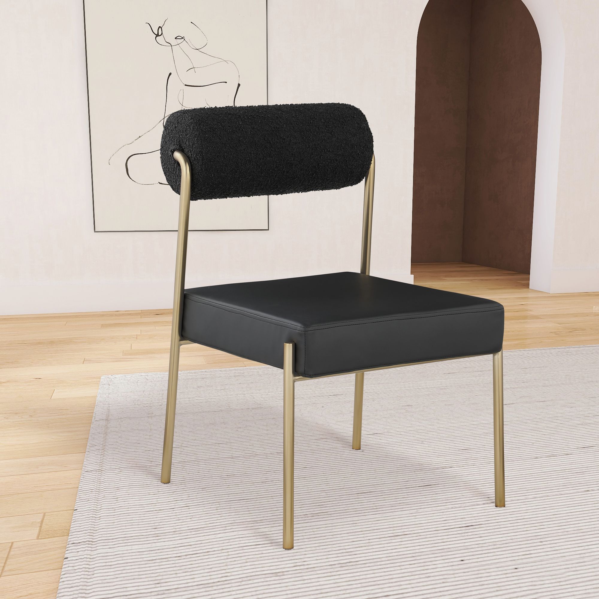Carly Boucle Fabric & Faux Leather Dining Chair