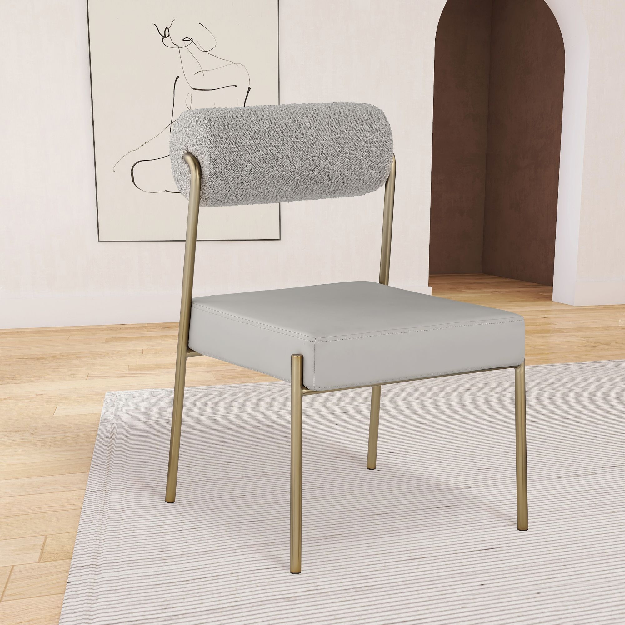 Carly Boucle Fabric & Faux Leather Dining Chair
