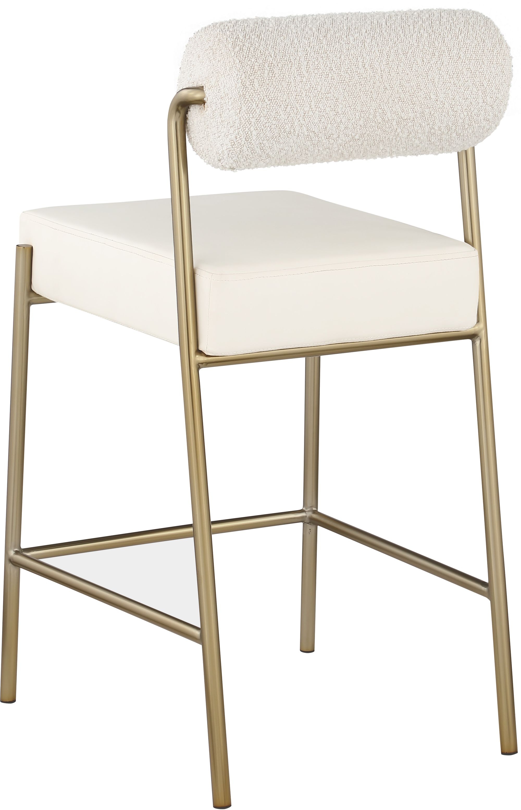 Carly Boucle Fabric & Faux Leather Counter Stool with Brushed Brass Frame