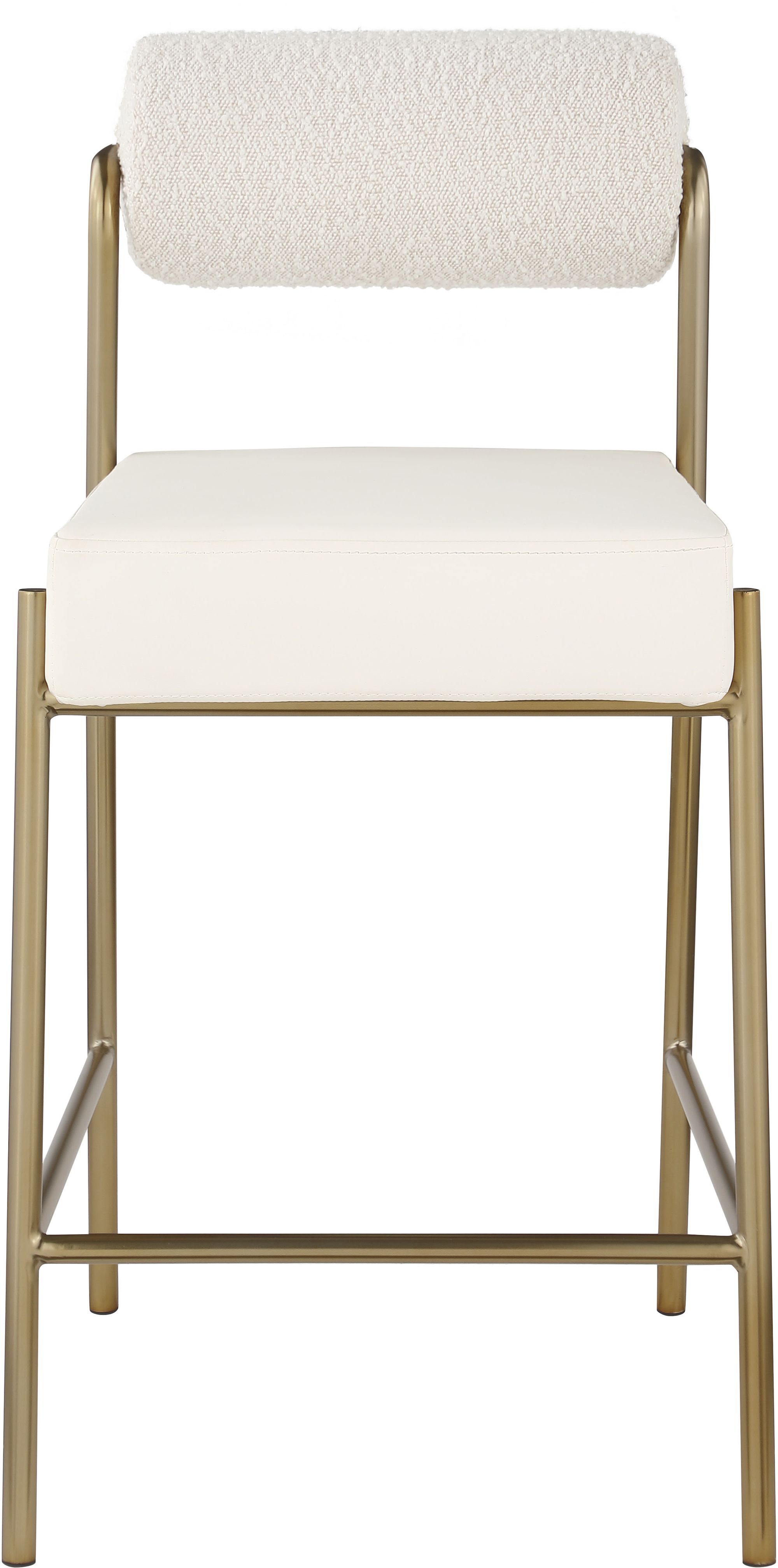 Carly Boucle Fabric & Faux Leather Counter Stool with Brushed Brass Frame