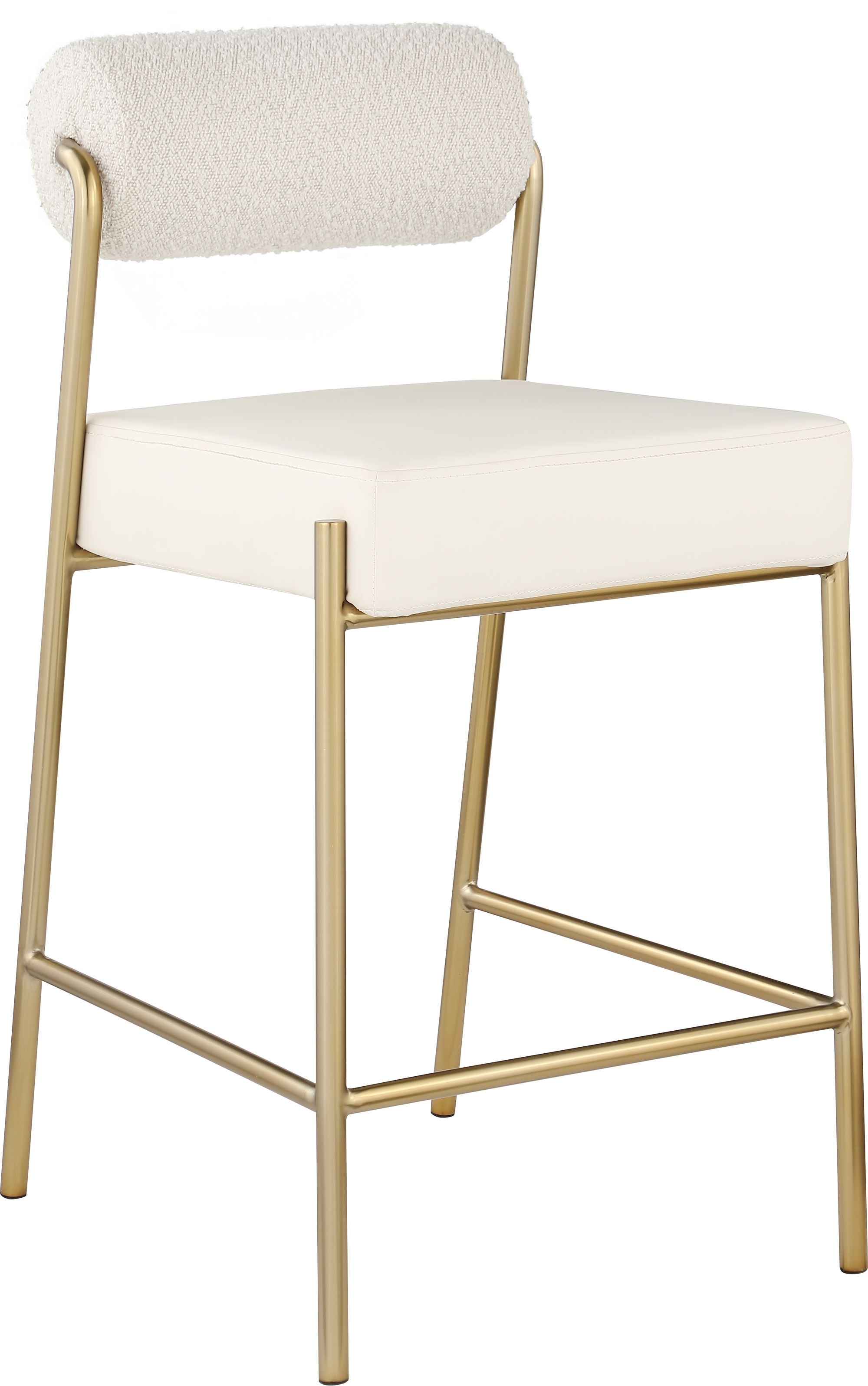 Carly Boucle Fabric & Faux Leather Counter Stool with Brushed Brass Frame