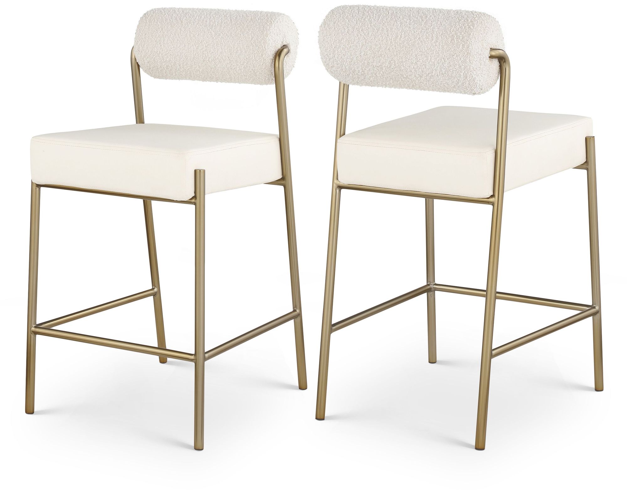 Carly Boucle Fabric & Faux Leather Counter Stool with Brushed Brass Frame