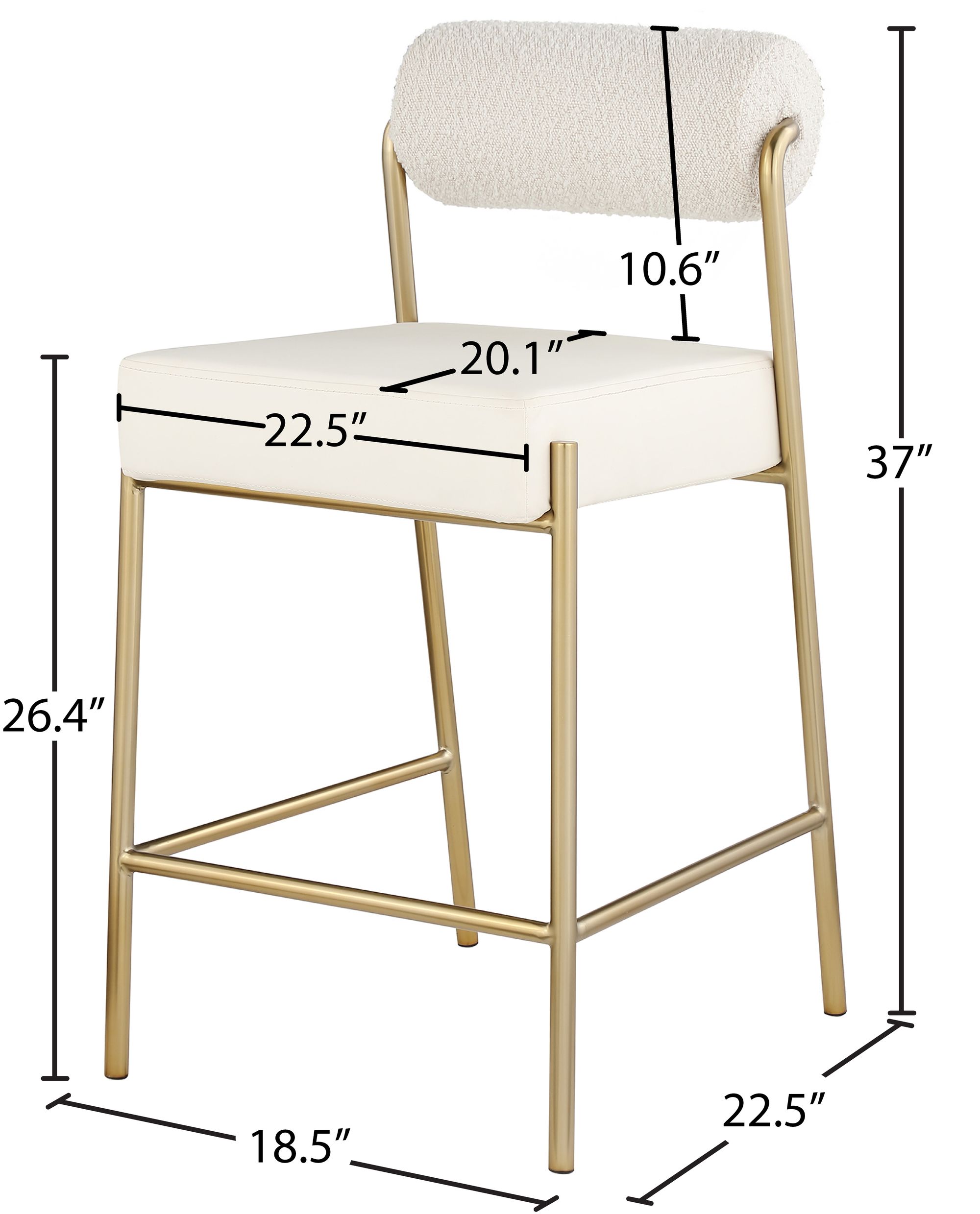 Carly Boucle Fabric & Faux Leather Counter Stool with Brushed Brass Frame