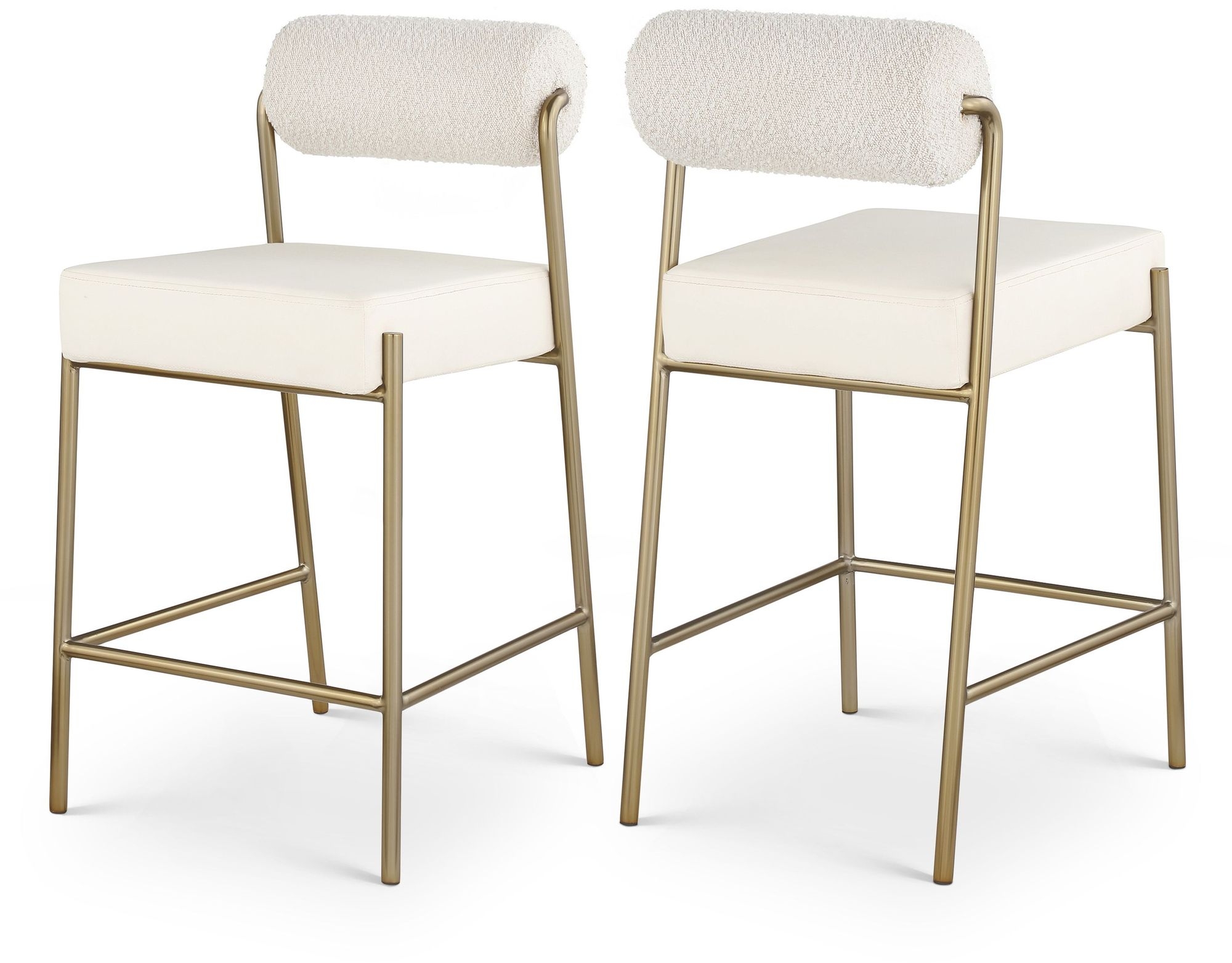 Carly Boucle Fabric & Faux Leather Counter Stool with Brushed Brass Frame