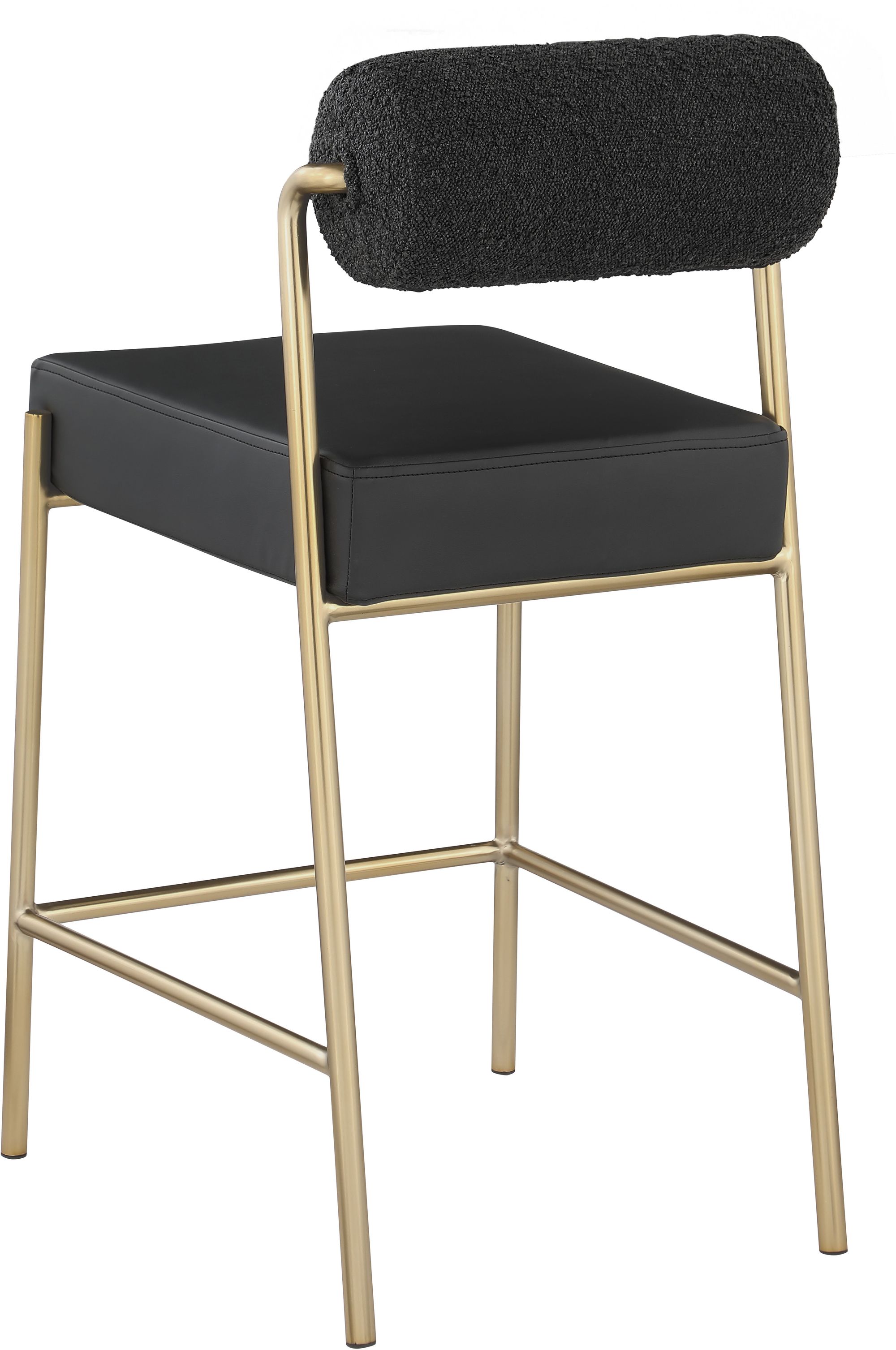 Carly Boucle Fabric & Faux Leather Counter Stool with Brushed Brass Frame