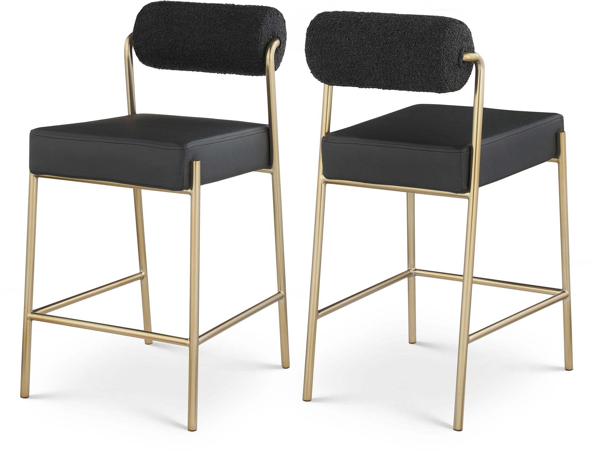 Carly Boucle Fabric & Faux Leather Counter Stool with Brushed Brass Frame