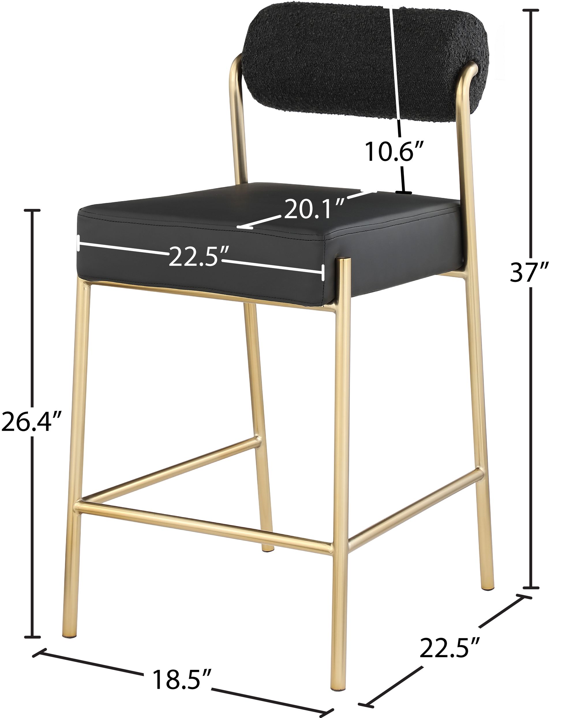Carly Boucle Fabric & Faux Leather Counter Stool with Brushed Brass Frame
