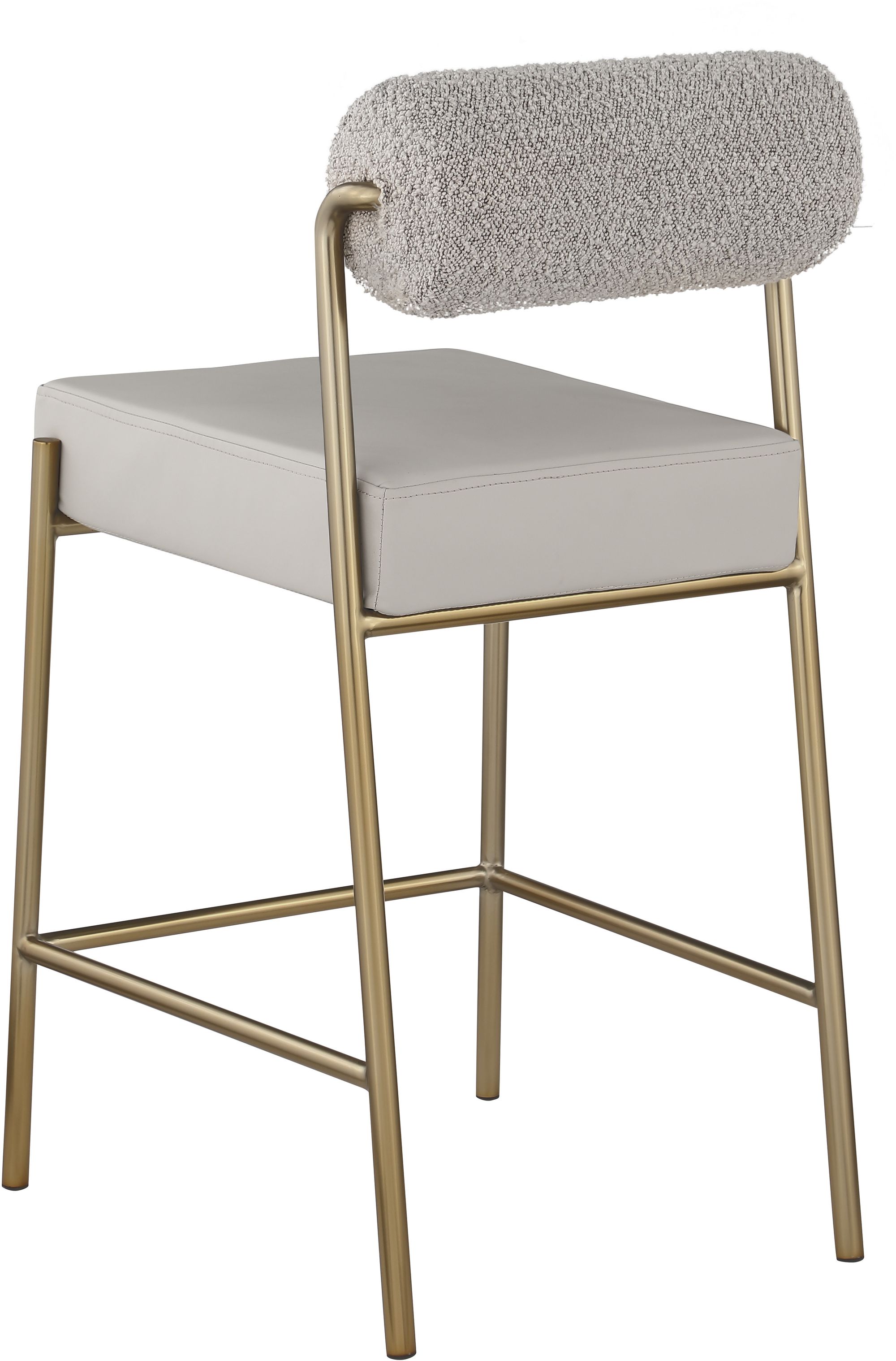 Carly Boucle Fabric & Faux Leather Counter Stool with Brushed Brass Frame