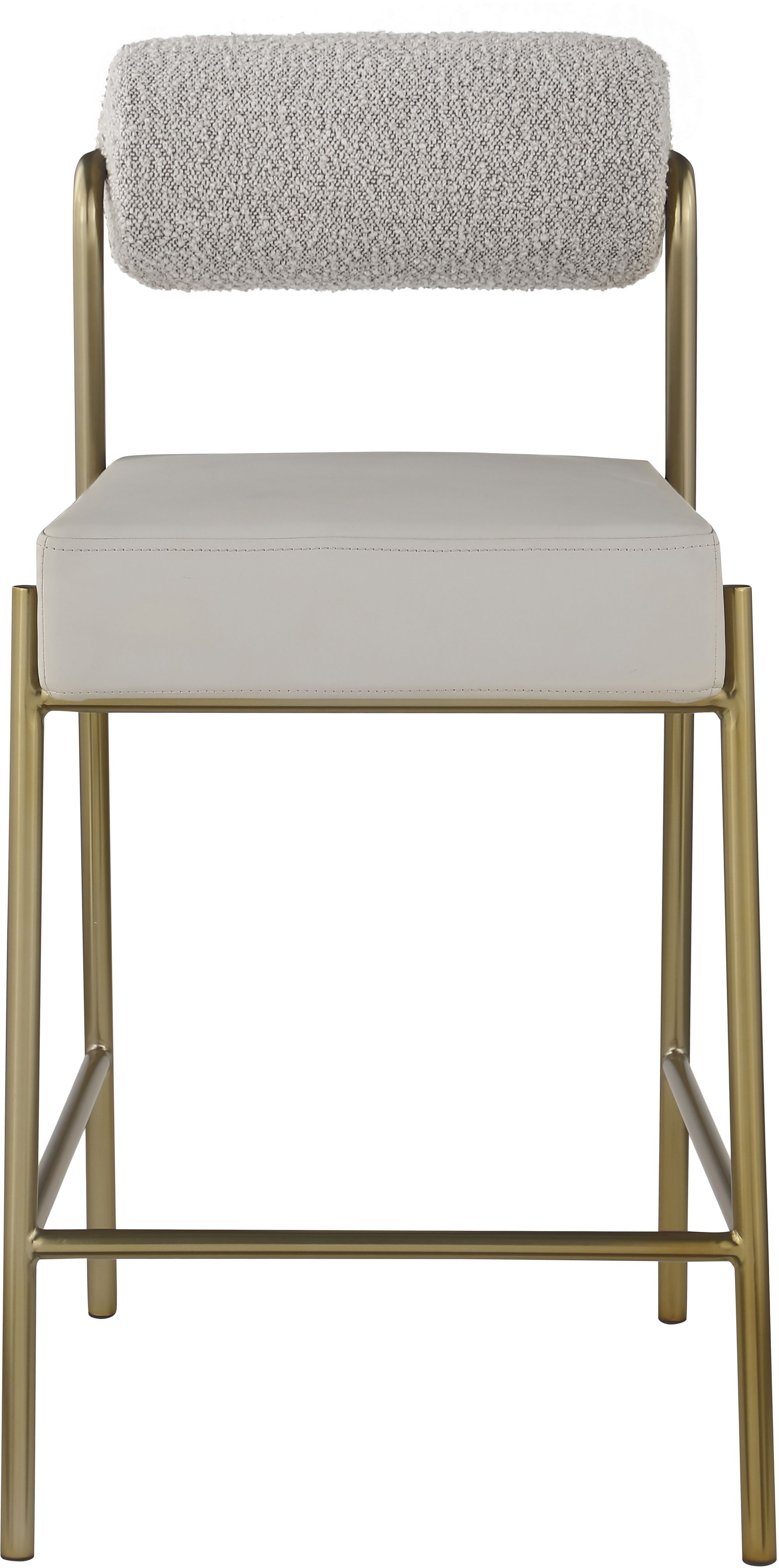 Carly Boucle Fabric & Faux Leather Counter Stool with Brushed Brass Frame