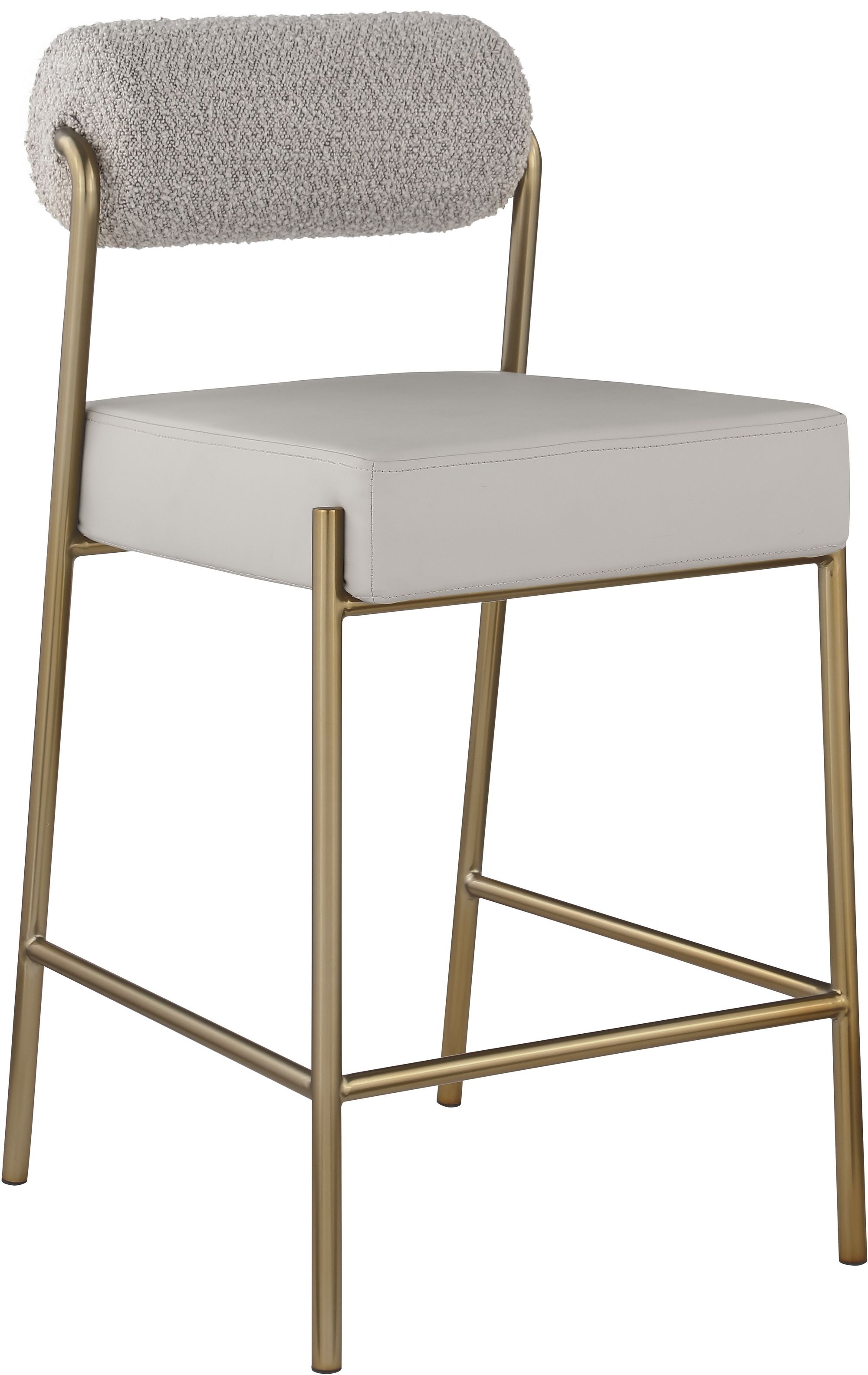 Carly Boucle Fabric & Faux Leather Counter Stool with Brushed Brass Frame