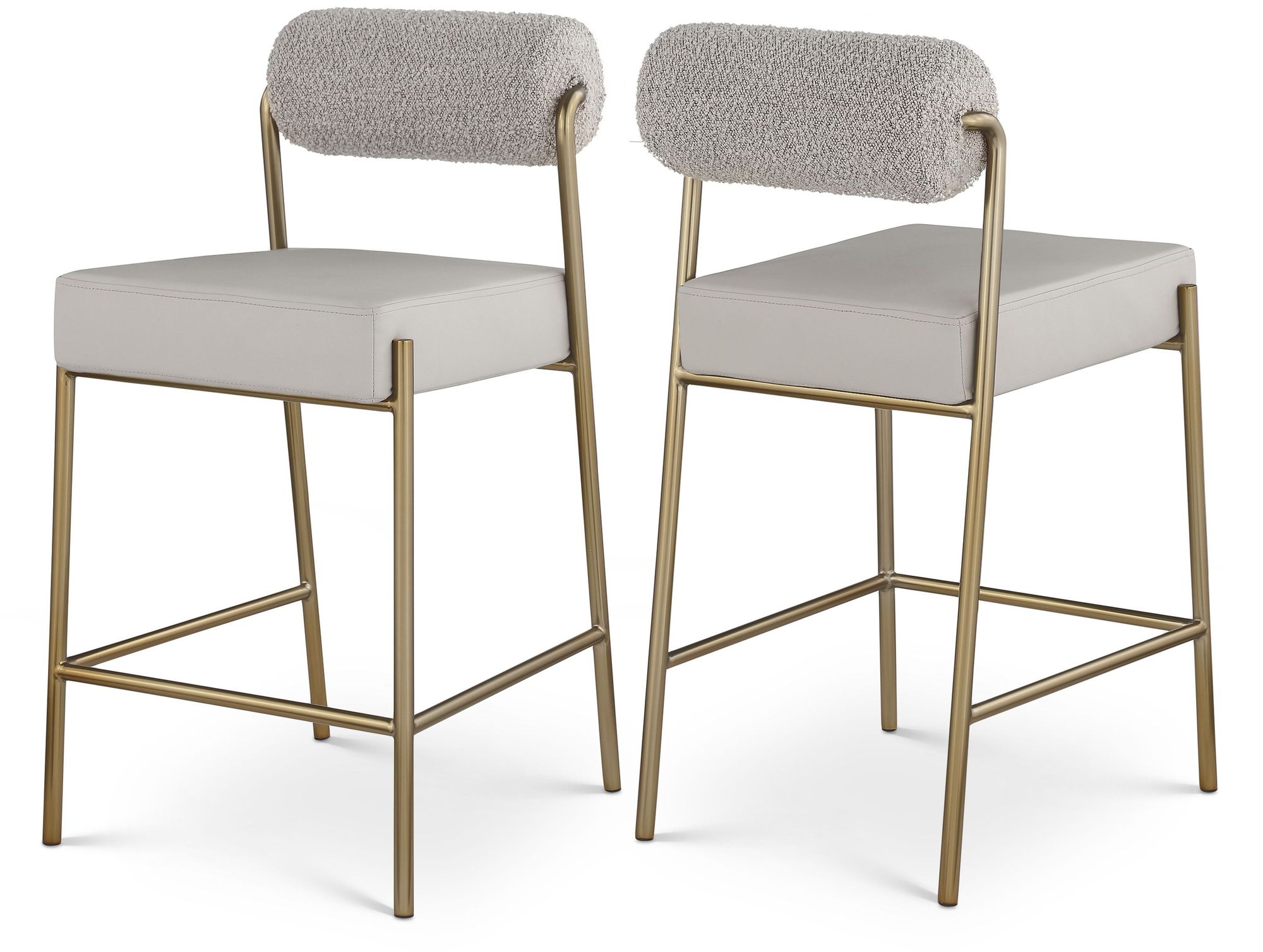 Carly Boucle Fabric & Faux Leather Counter Stool with Brushed Brass Frame